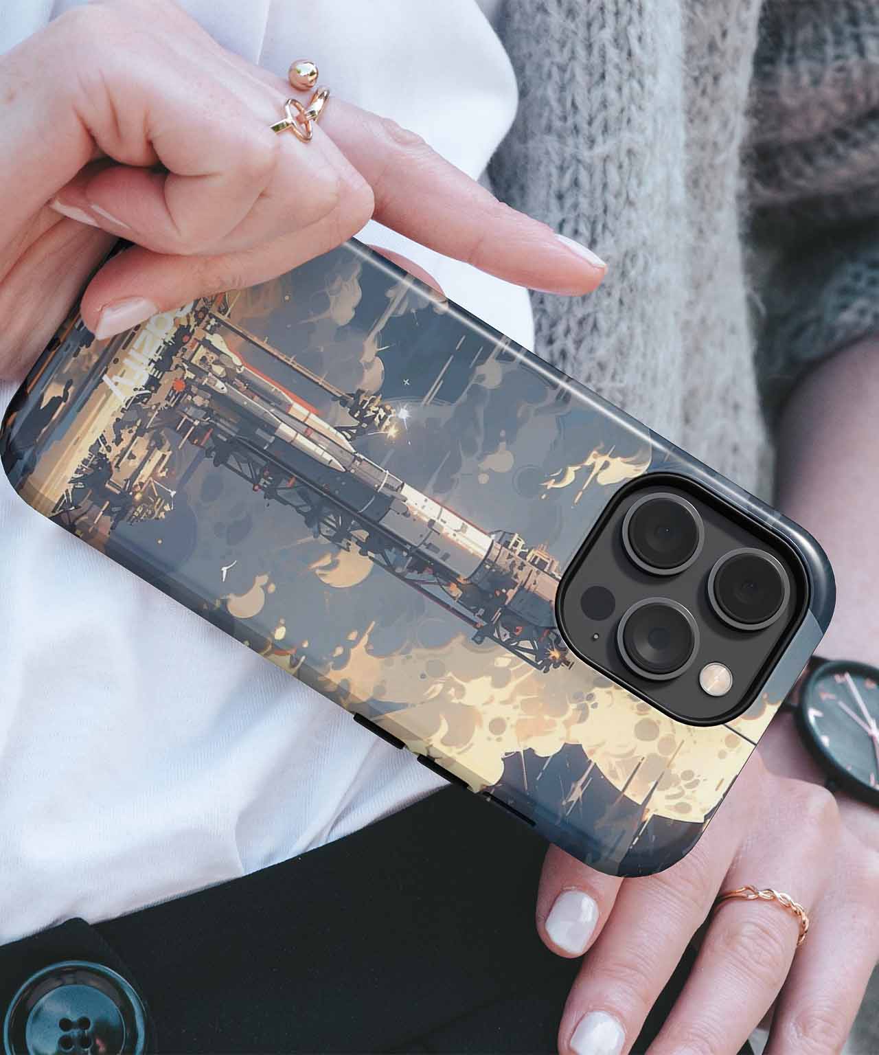 Astounding Rocket Launching Under Moonlight iPhone case Case Cazify - Delivery Canada