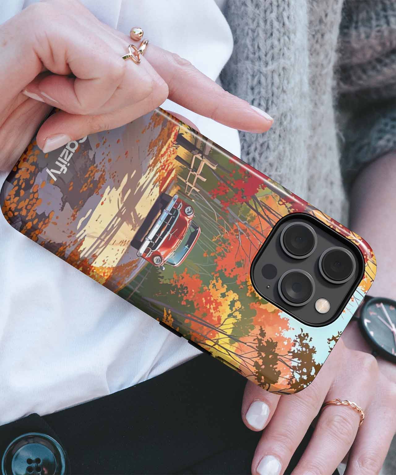 Autumn Adventure in a Red Car iPhone case Case Cazify - Delivery Canada