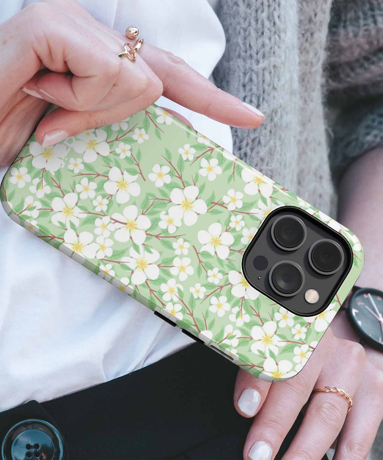 Blossoming White Flowers on Green iPhone case Case Cazify - Delivery Canada