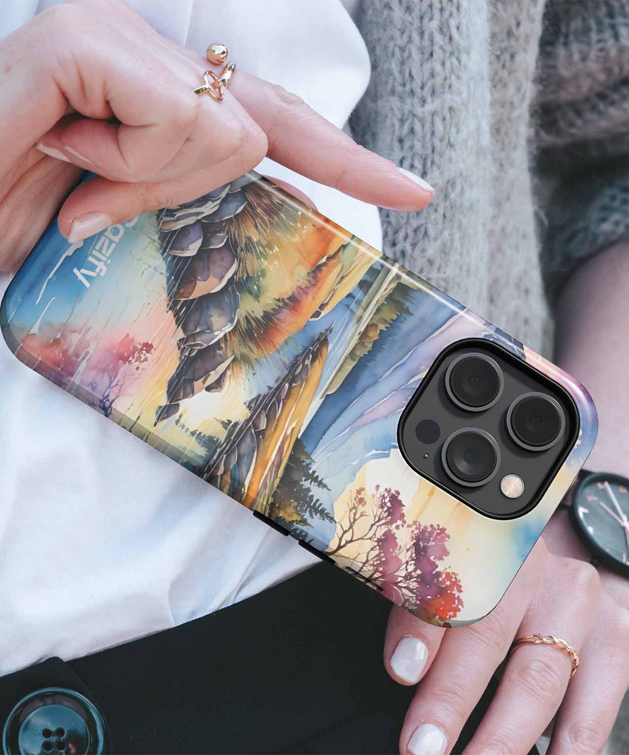 Breathtaking Watercolor Mountain Reflection iPhone case Case Cazify - Delivery Canada