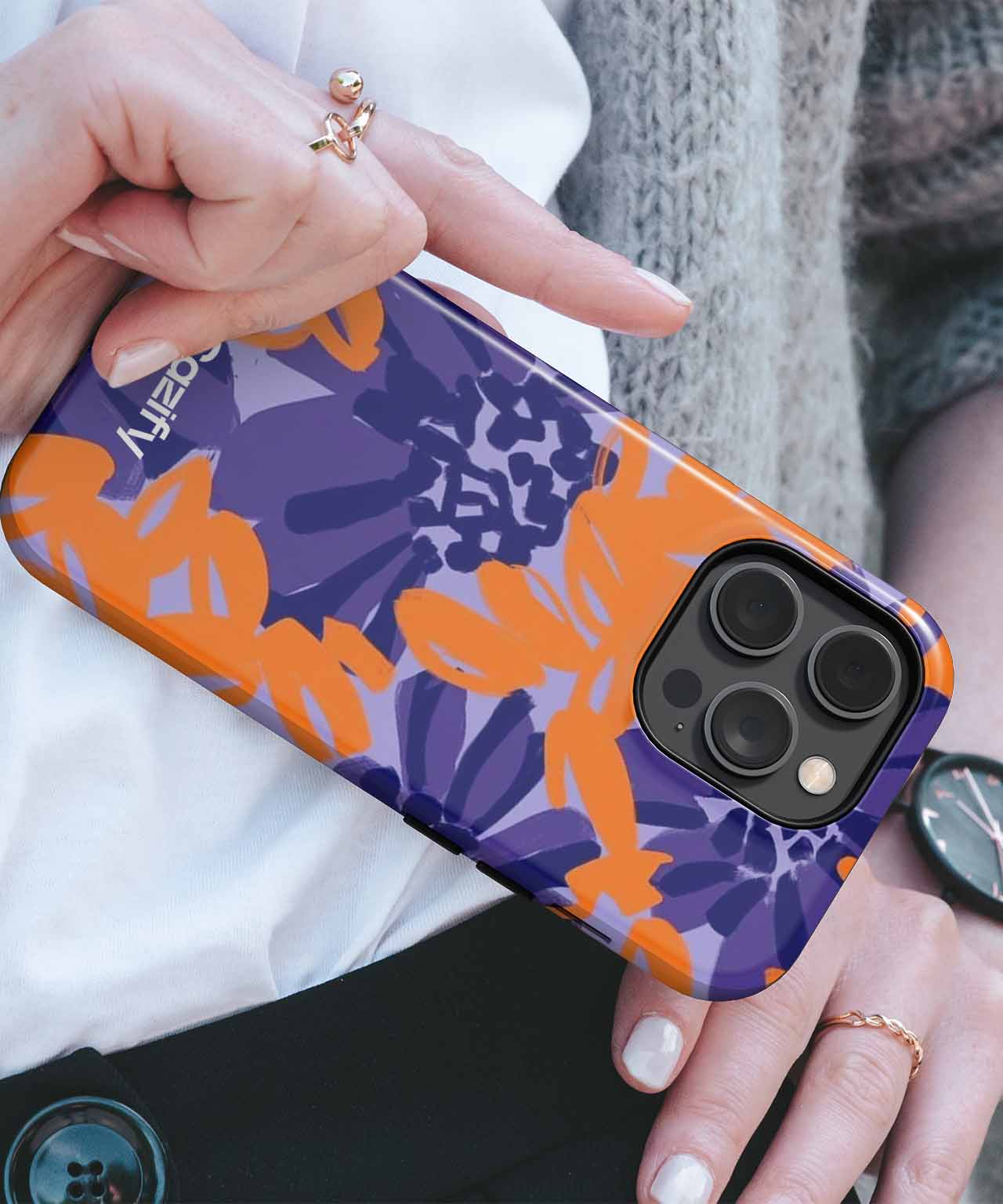 Bright Blooms of Cheerful Orange and Purple iPhone case Case Cazify - Delivery Canada