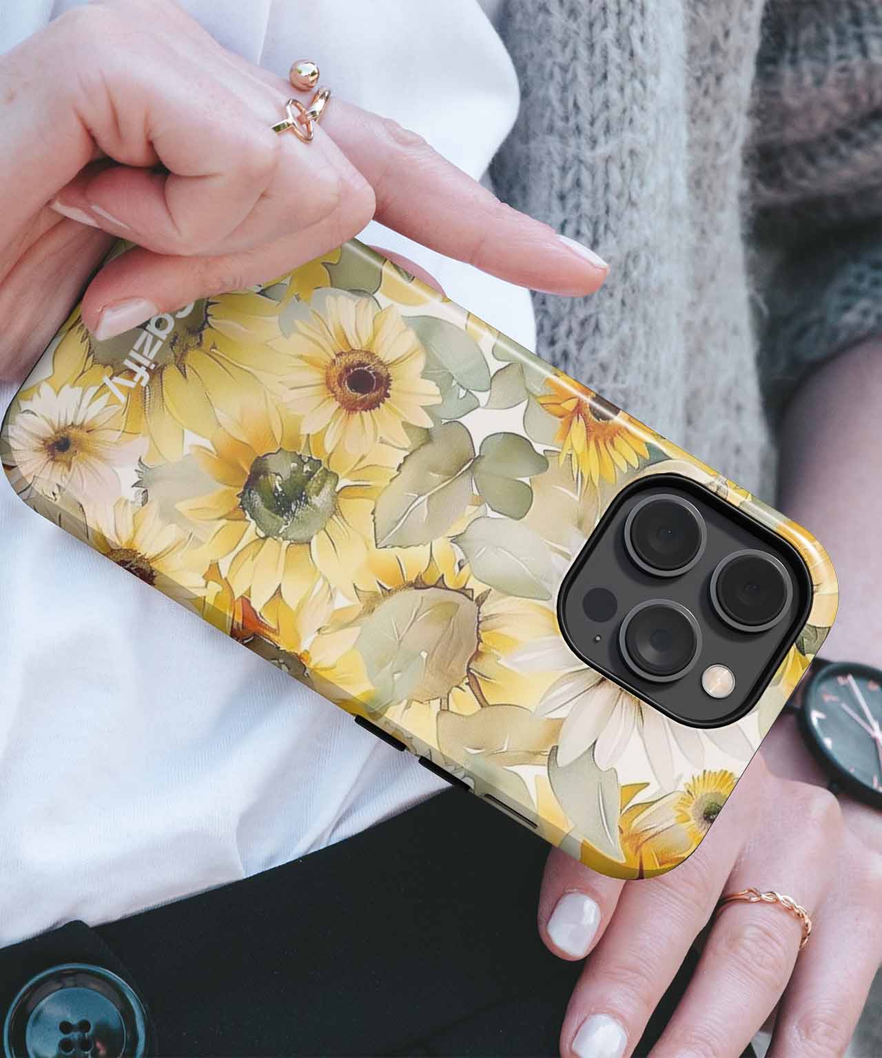 Yellow floral iPhone case with transparent background and sunflowers design. - Bright Sunny Garden of Cheerful Blooms iPhone case - Cazify Canada