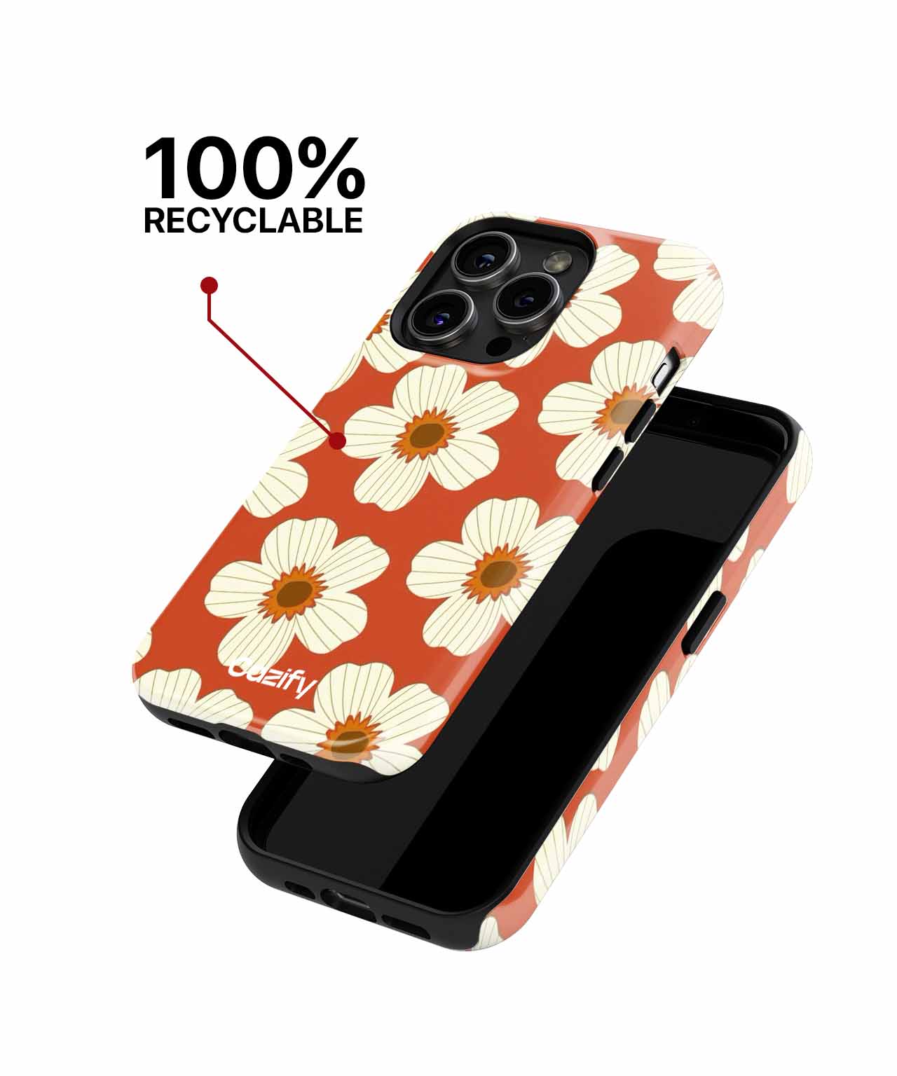 Orange phone case with large white daisy flowers and black centers for iPhone models. - Cazify Canada - Charming Floral Fiesta on Terracotta iPhone case