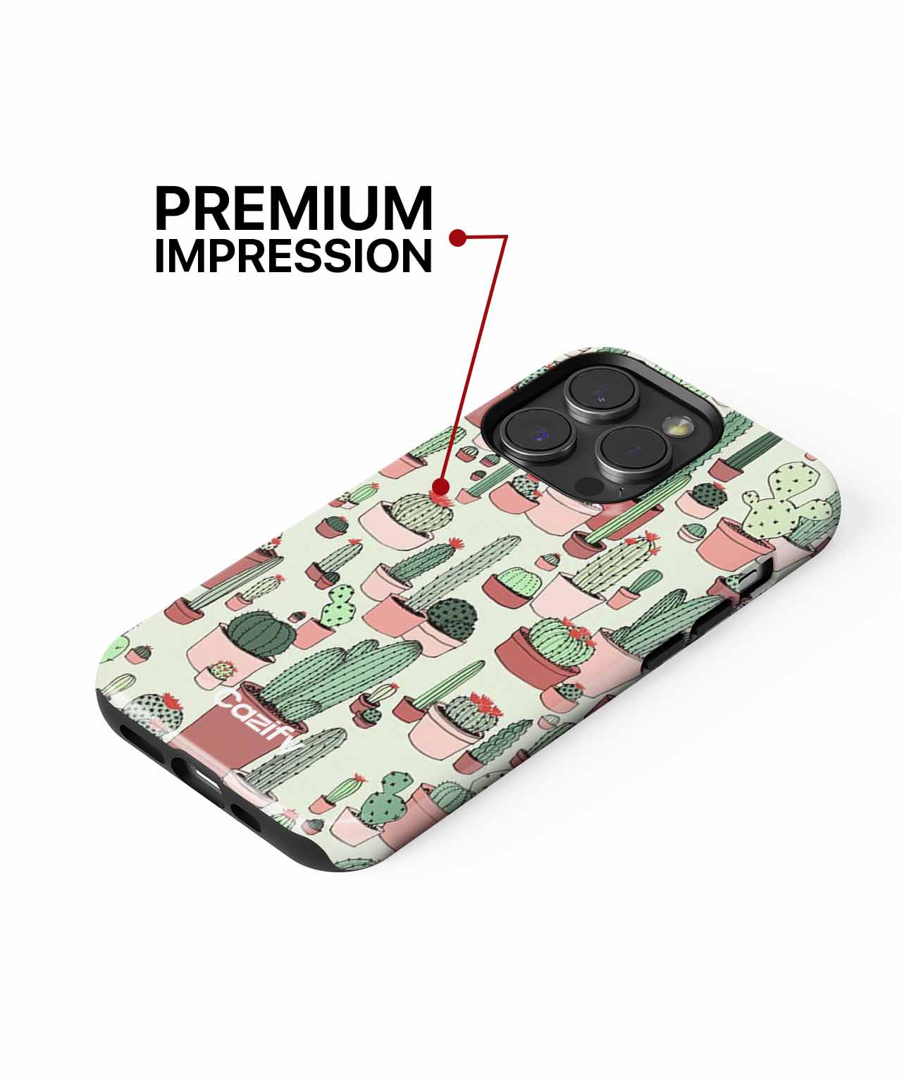 IPhone case with pink cactus and green succulent pattern on white background. - Cazify Canada