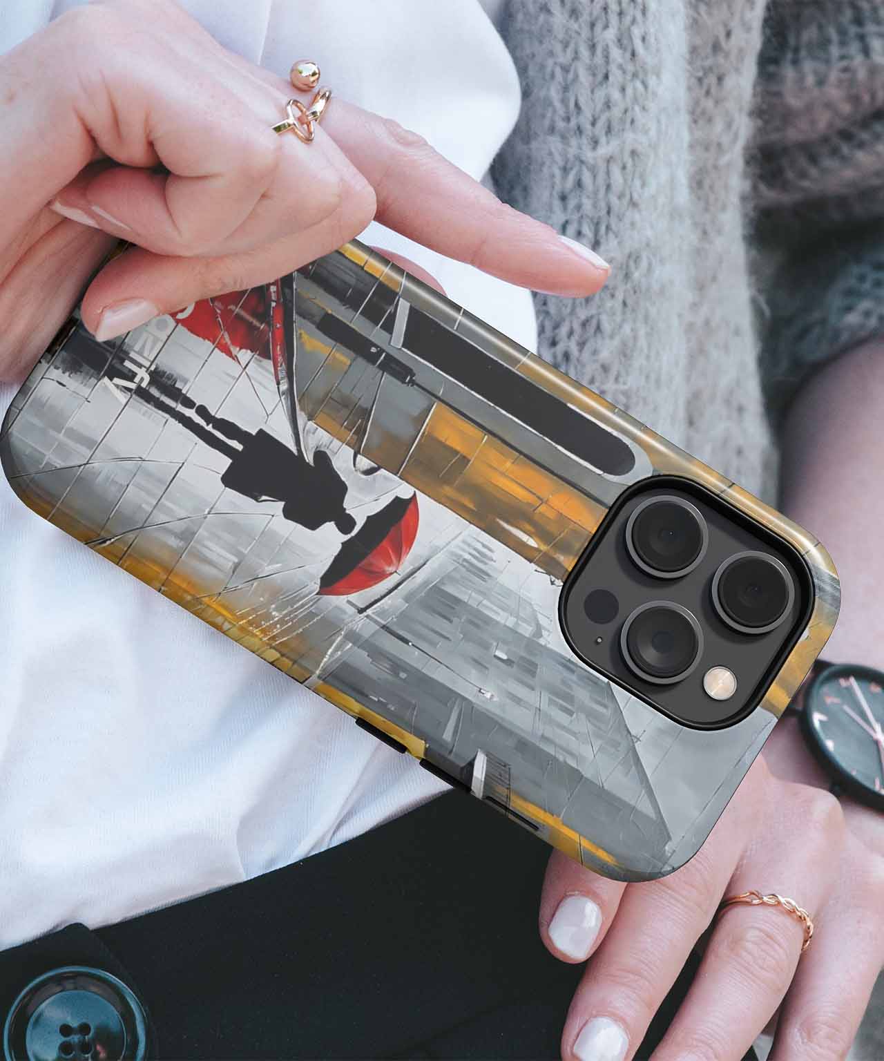 Charming Rainy Day Stroll with Red Umbrella iPhone case Case Cazify - Delivery Canada