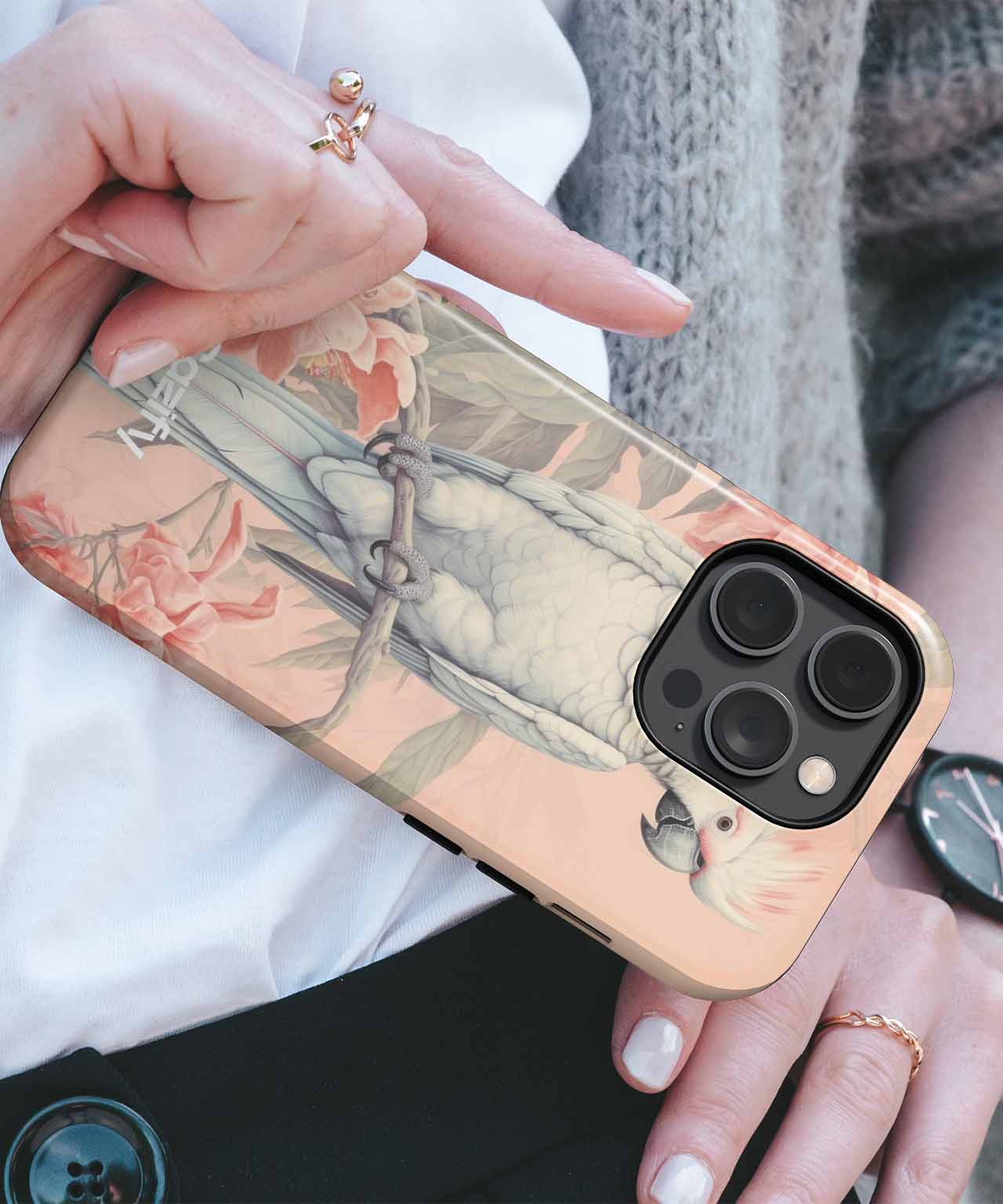 Charming White Parrot Among Blooms iPhone case Case Cazify - Delivery Canada