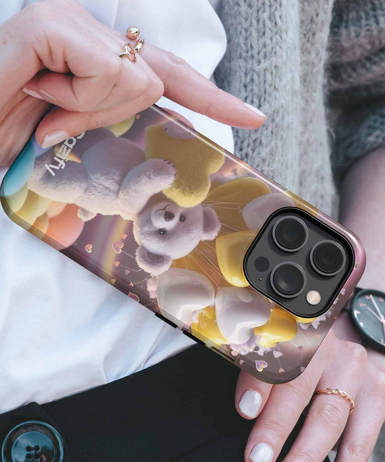 Cheerful Bear with Heart Balloons iPhone case Case Cazify - Delivery Canada