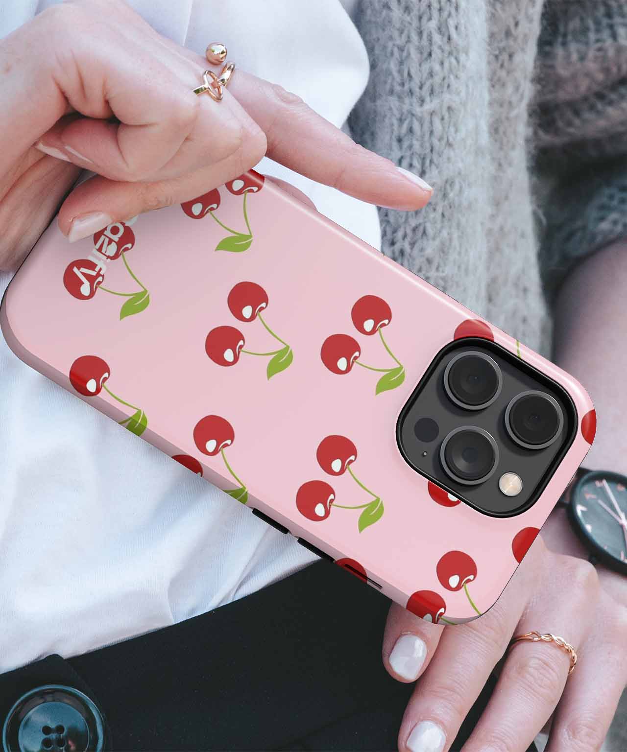 Cheerful Cherry Bliss on Pink Background iPhone case Case Cazify - Delivery Canada
