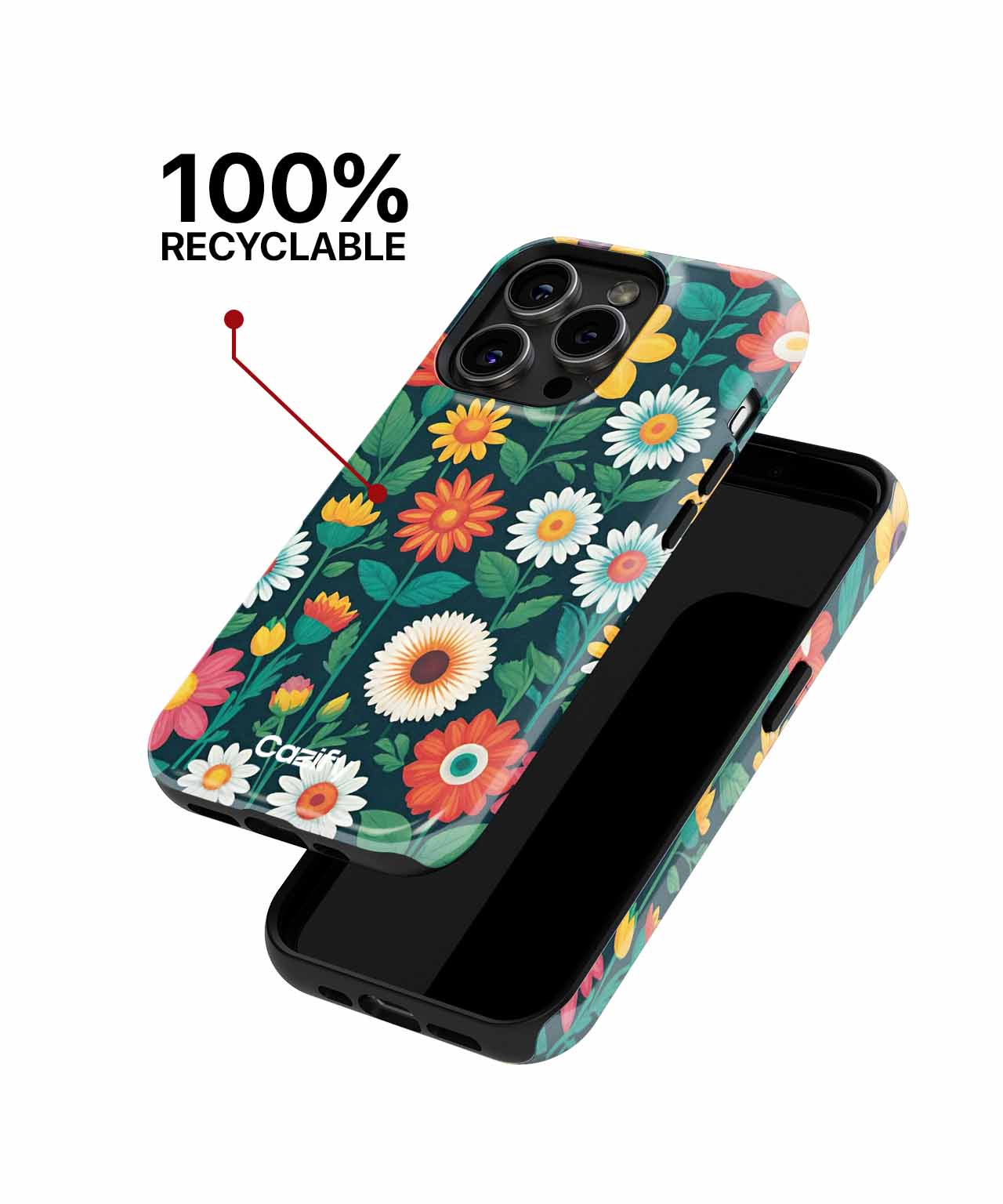 Floral patterned iPhone case with green background and multi-colored flowers, compatible with various iPhone models. - Cheerful Garden of Whimsical Blooms iPhone case - Cazify Canada