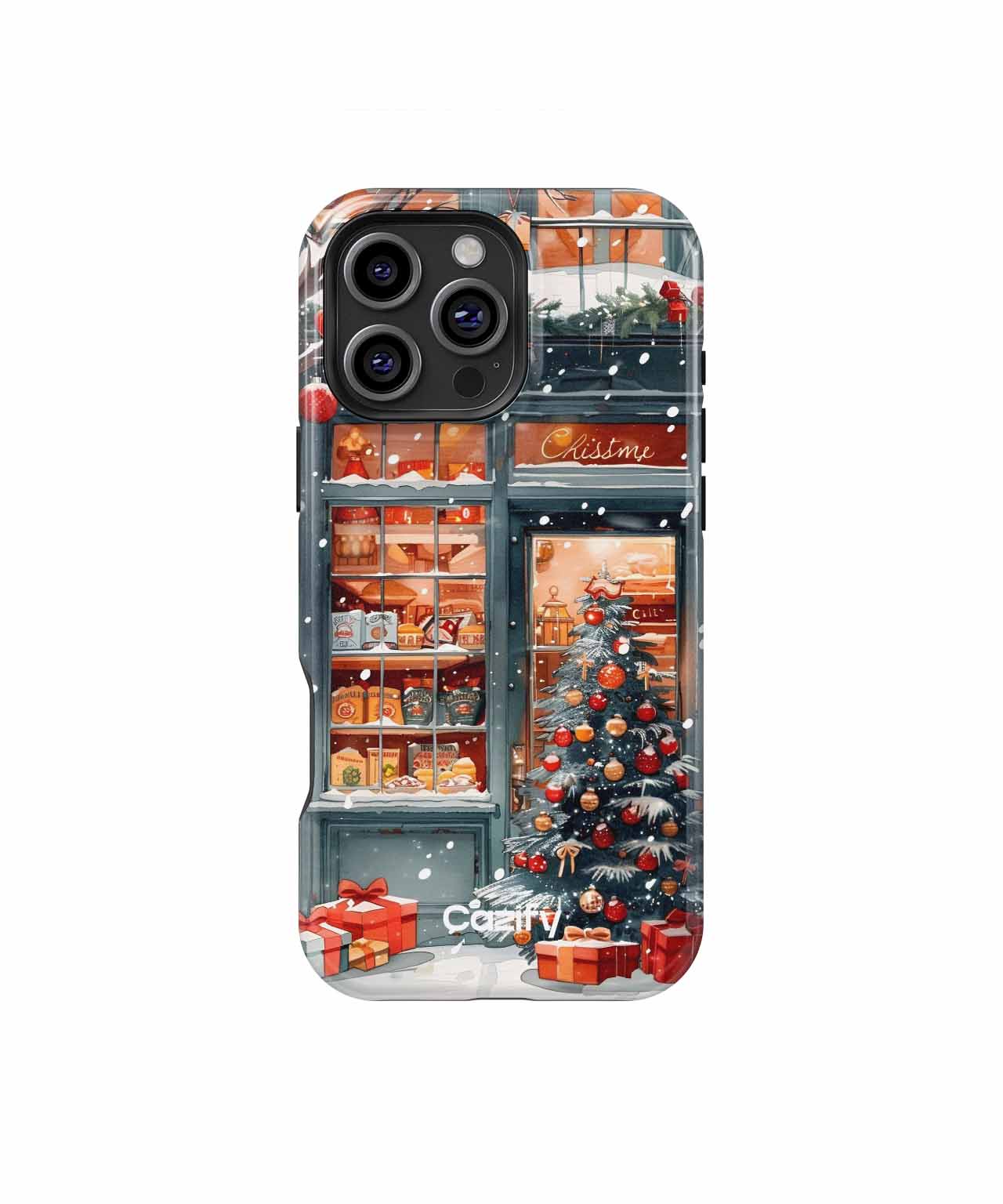 Cheerful Holiday Shopfront with Snow iPhone case Case Cazify - Delivery Canada