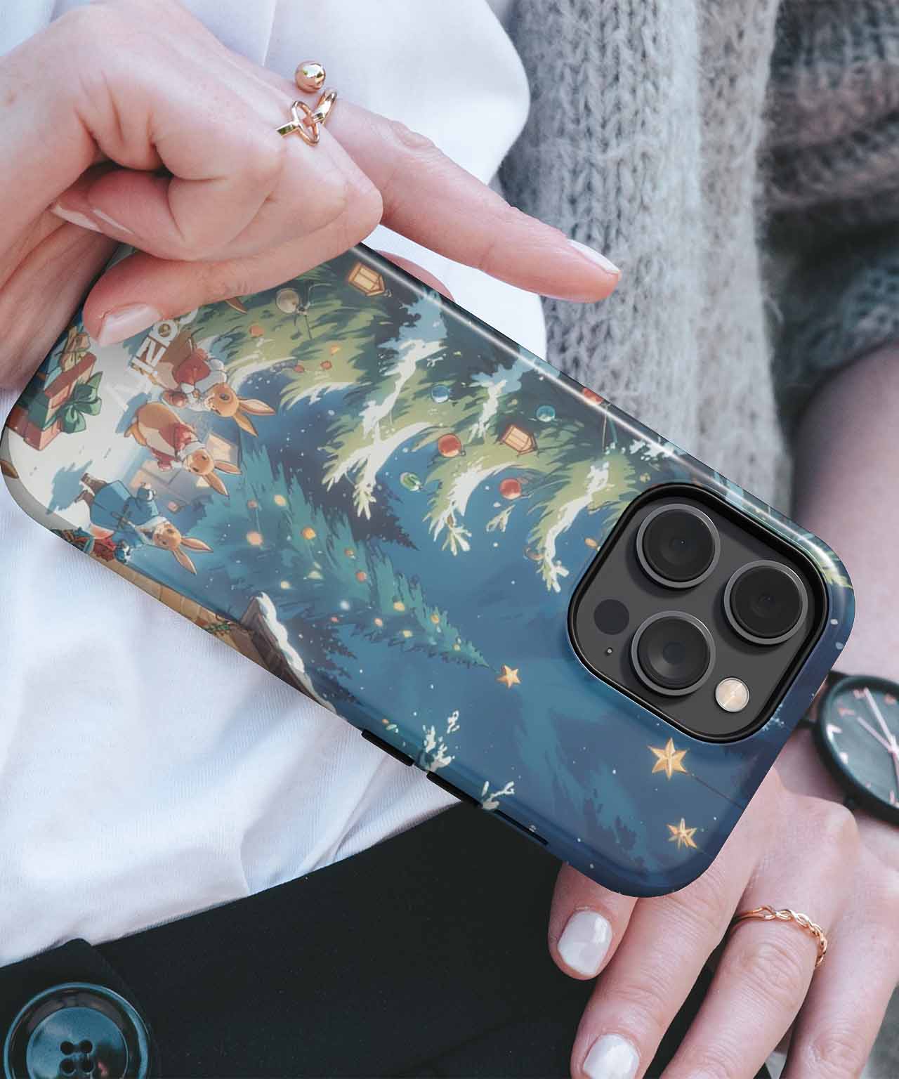 Cheerful Rabbits Celebrating a Snowy Christmas iPhone case Case Cazify - Delivery Canada