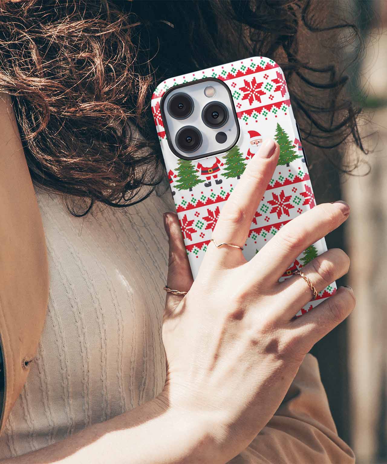 Cheerful Santa and Christmas Trees Pattern iPhone case Case Cazify - Delivery Canada