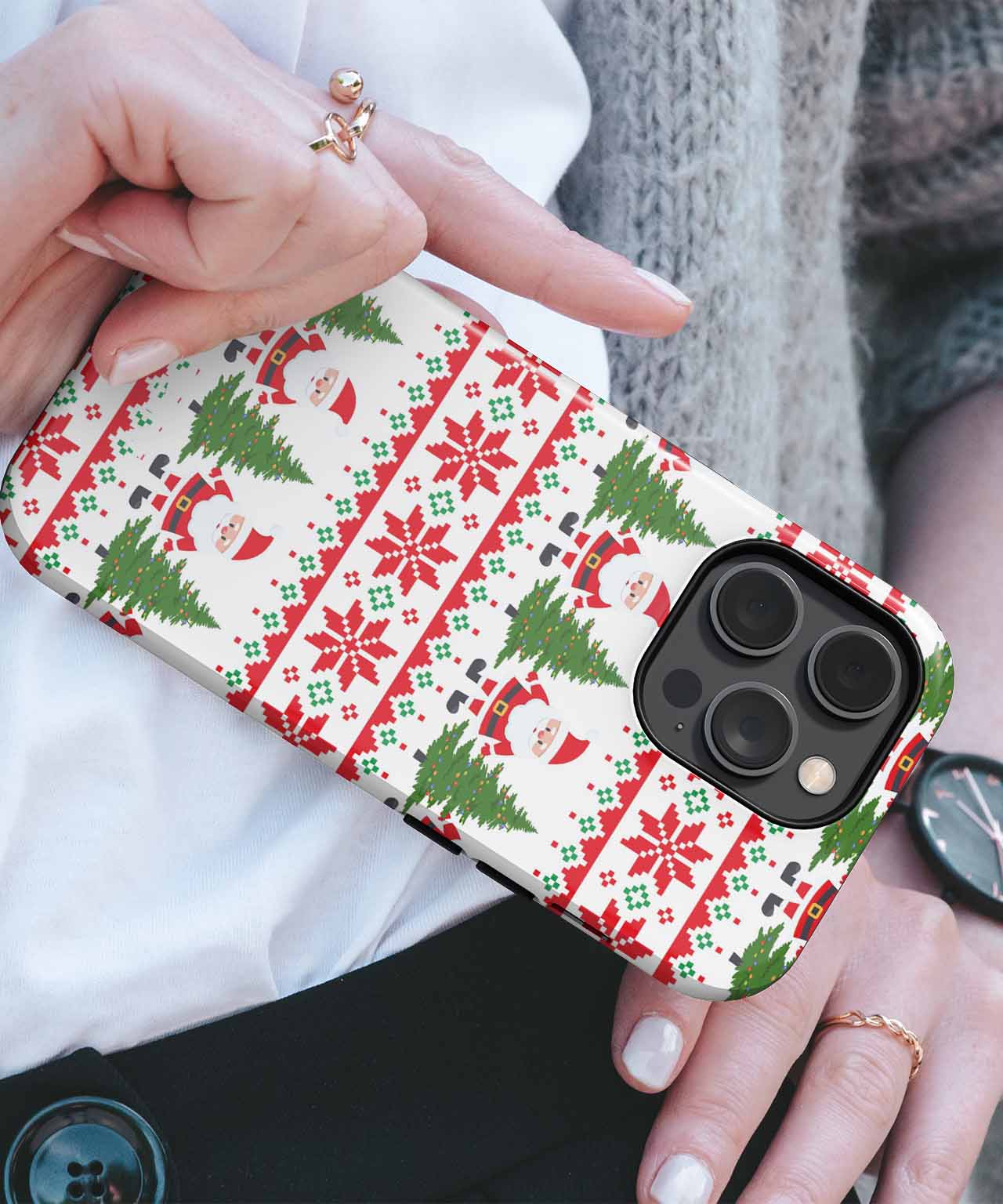 Cheerful Santa and Christmas Trees Pattern iPhone case Case Cazify - Delivery Canada