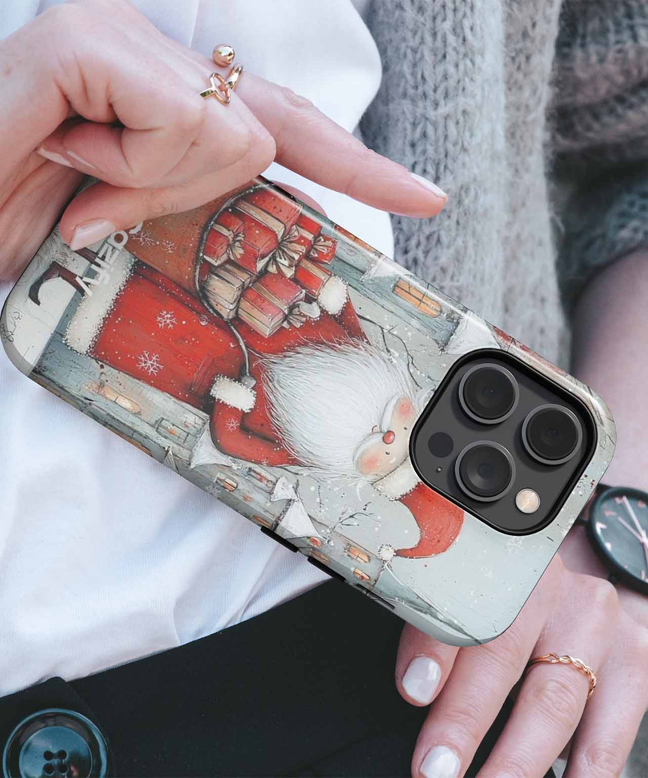 Cheerful Santa with Pile of Gifts iPhone case Case Cazify - Delivery Canada
