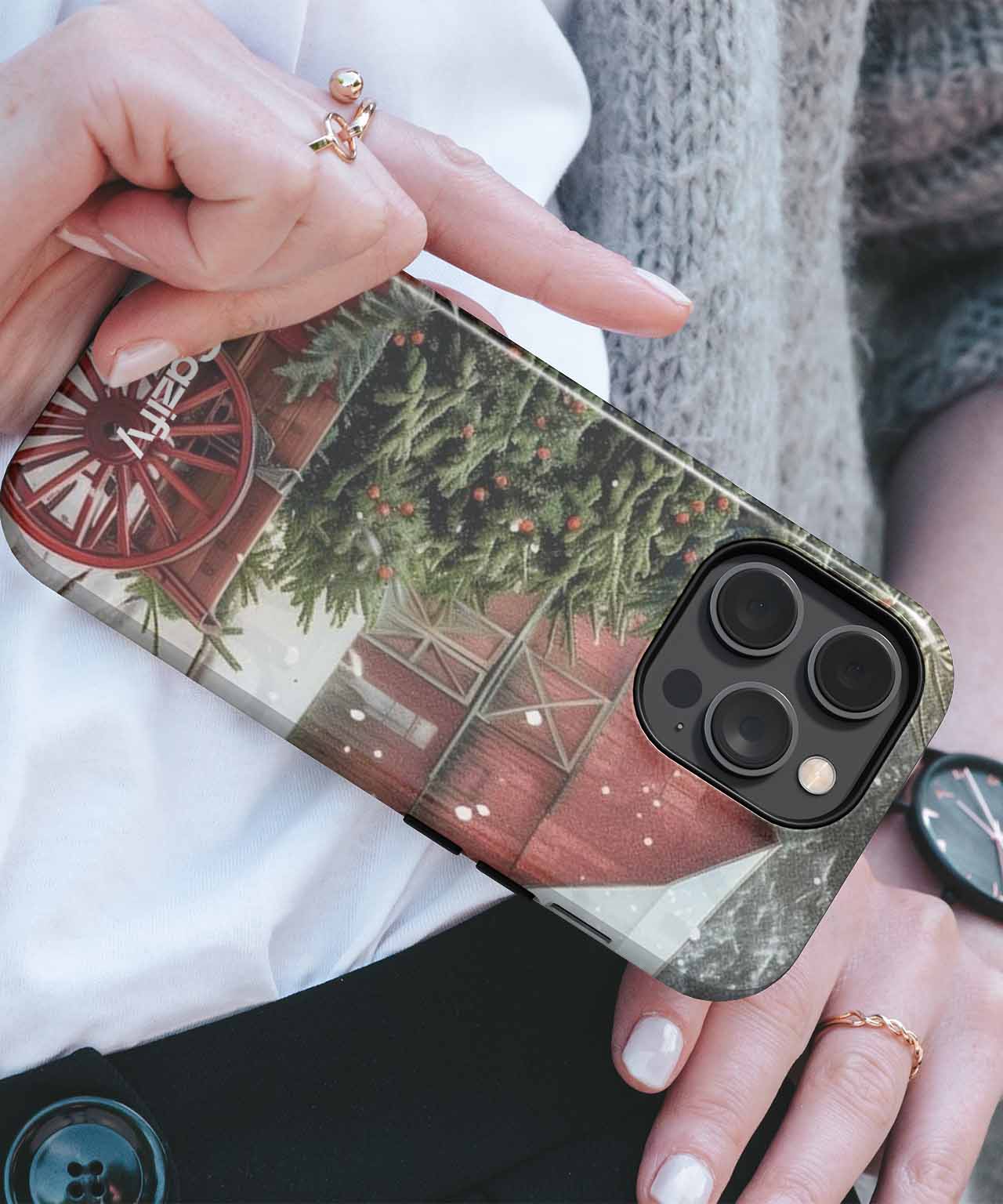 Cheerful Winter Tree on a Wagon iPhone case Case Cazify - Delivery Canada