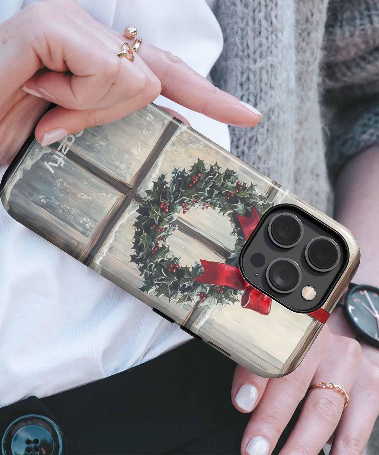 Cheerful Winter Wreath on Window iPhone case Case Cazify - Delivery Canada
