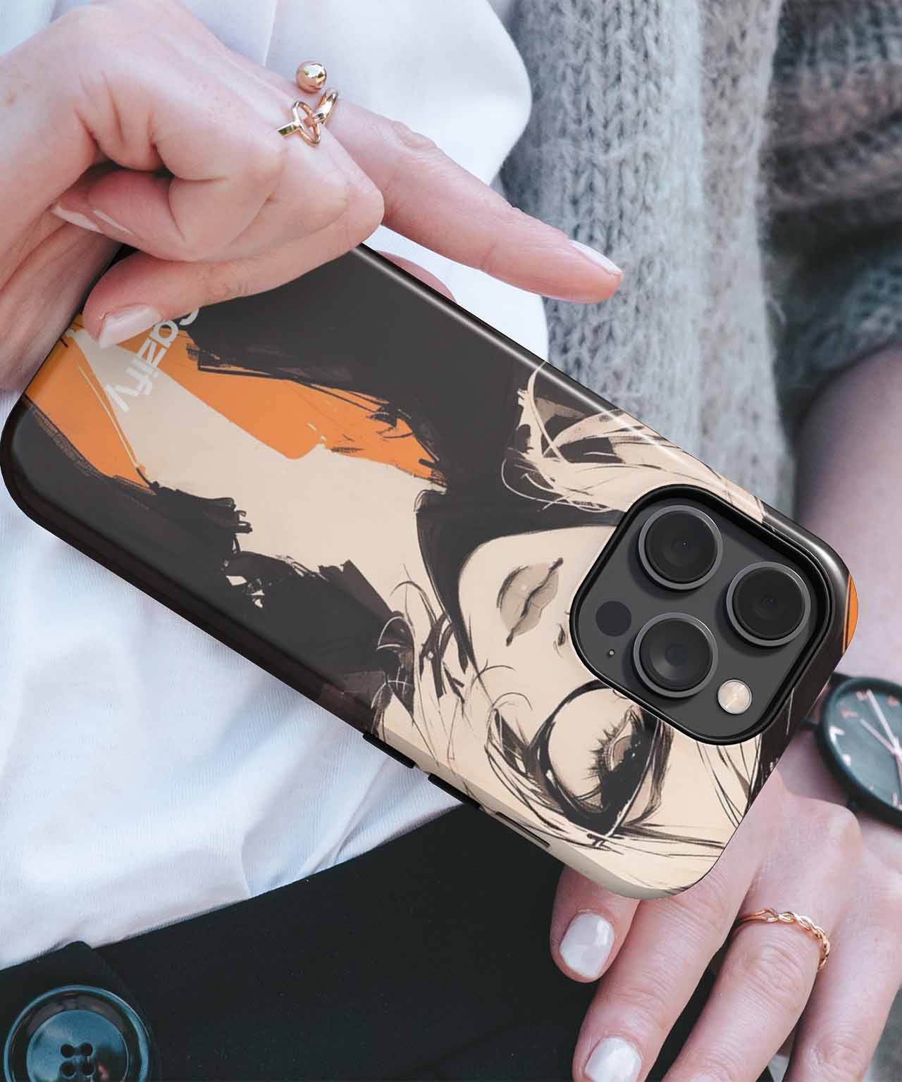 Chic Lady in Bold Orange Hat iPhone case Case Cazify - Delivery Canada