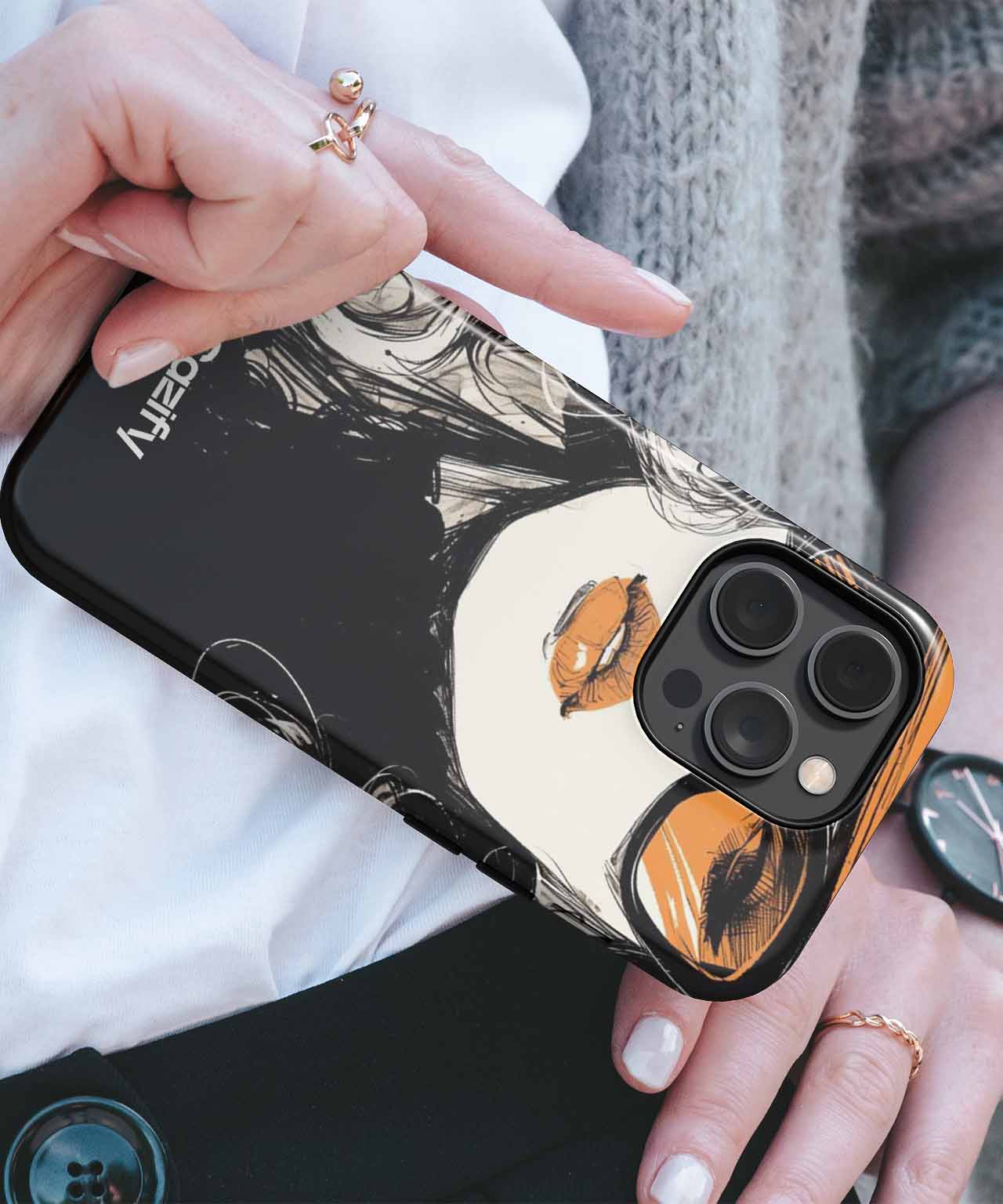 Chic Mysterious Beauty in Bold Glasses iPhone case Case Cazify - Delivery Canada