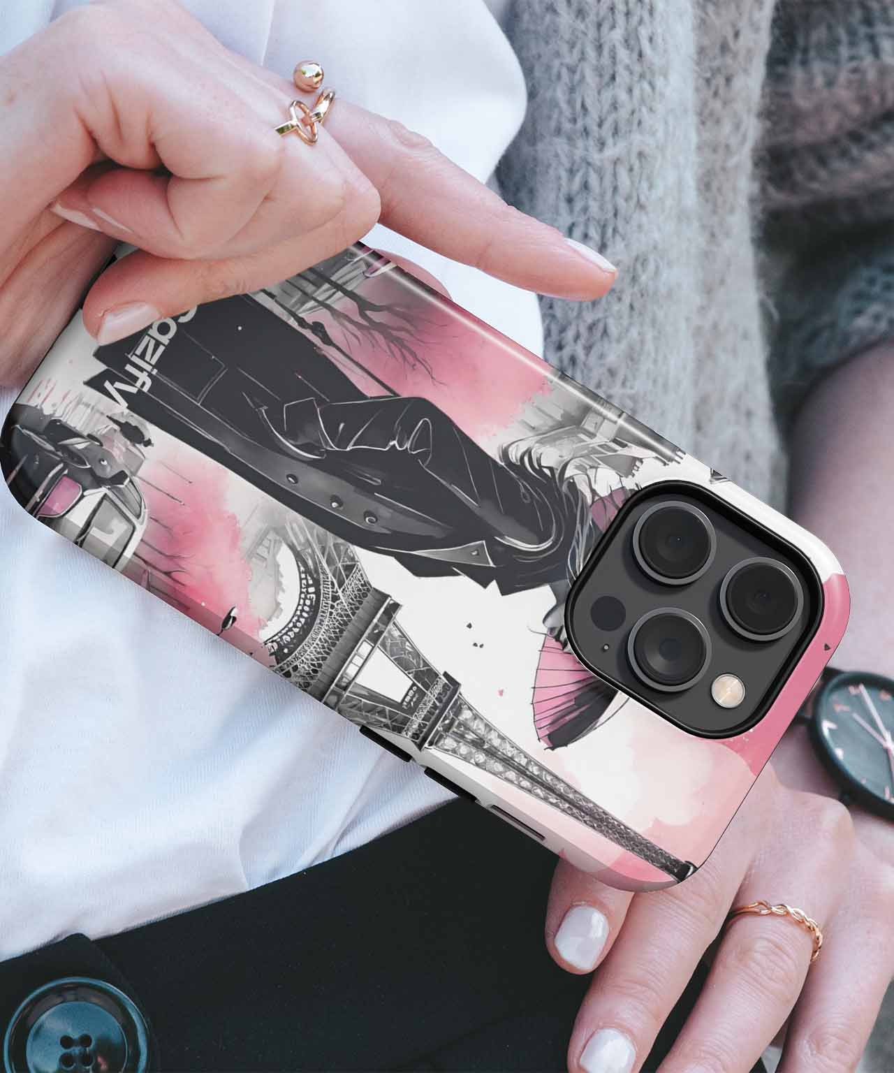 Chic Parisian Dream with Pink Blossoms iPhone case Case Cazify - Delivery Canada