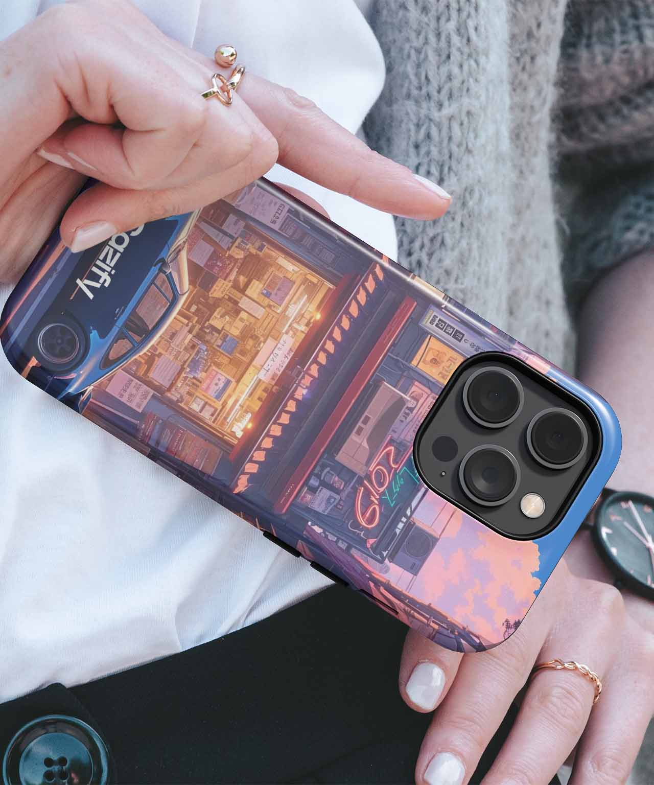 Classic Car Adventure in Neon City iPhone case Case Cazify - Delivery Canada