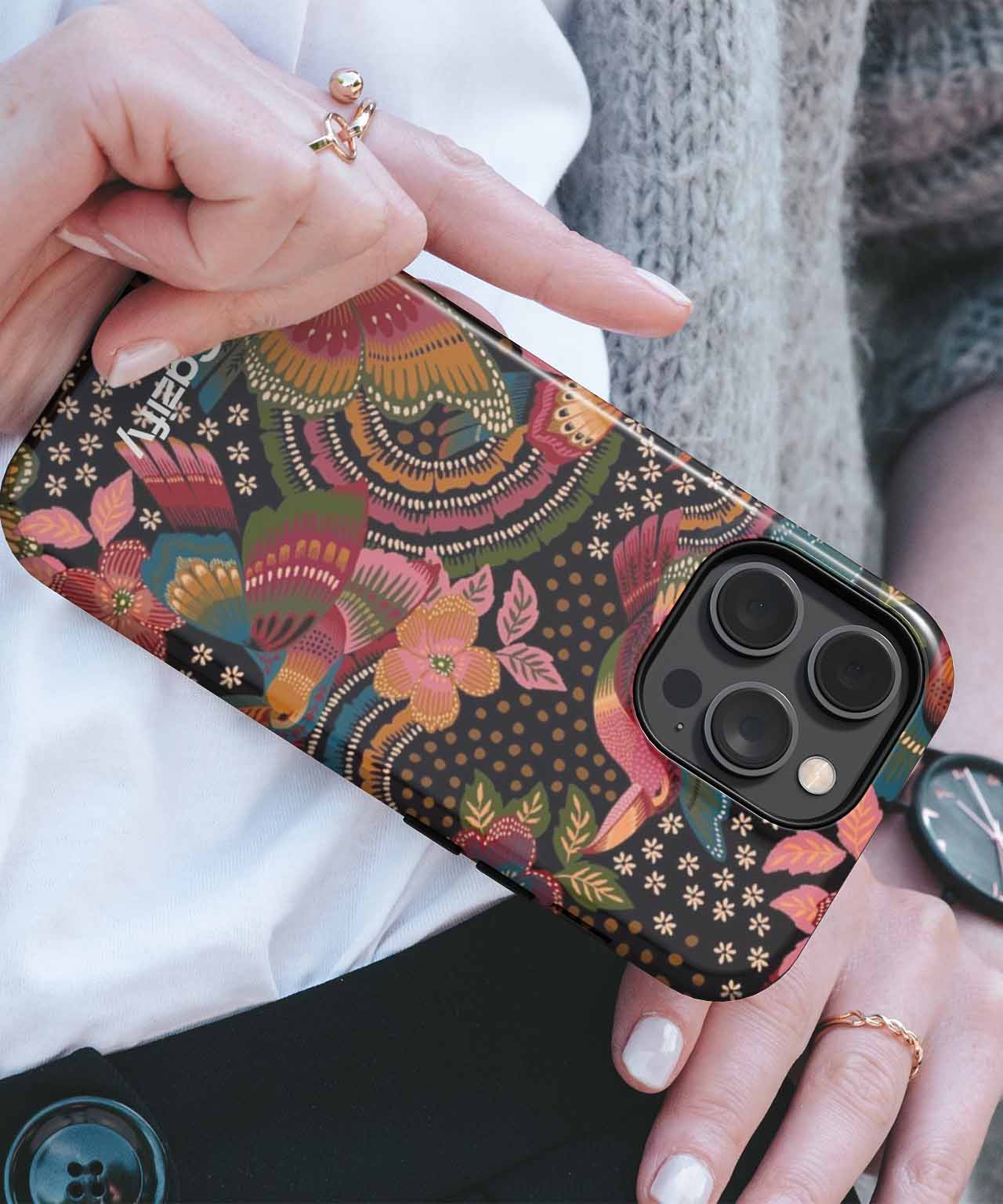 Colorful Birds and Blooms Dance Together iPhone case Case Cazify - Delivery Canada