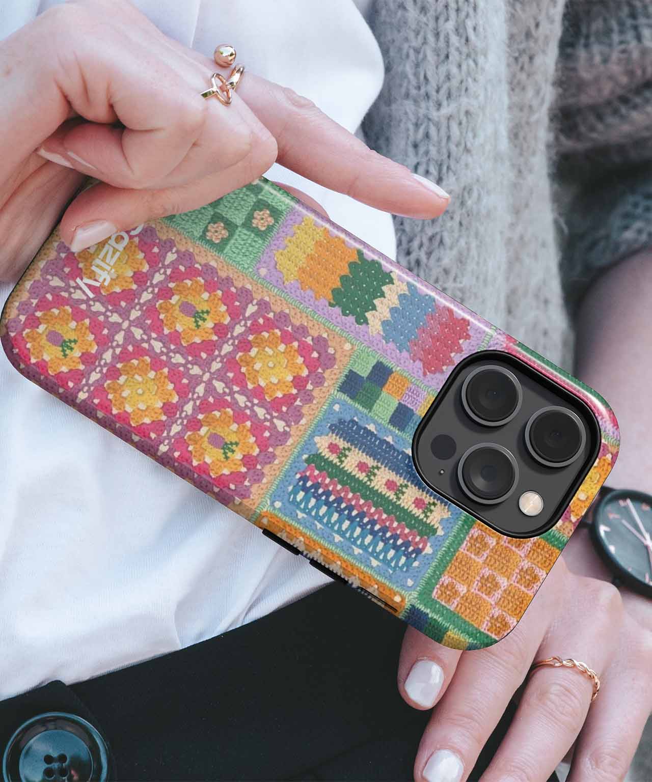 Colorful Crochet Patchwork Wonderland iPhone case Case Cazify - Delivery Canada