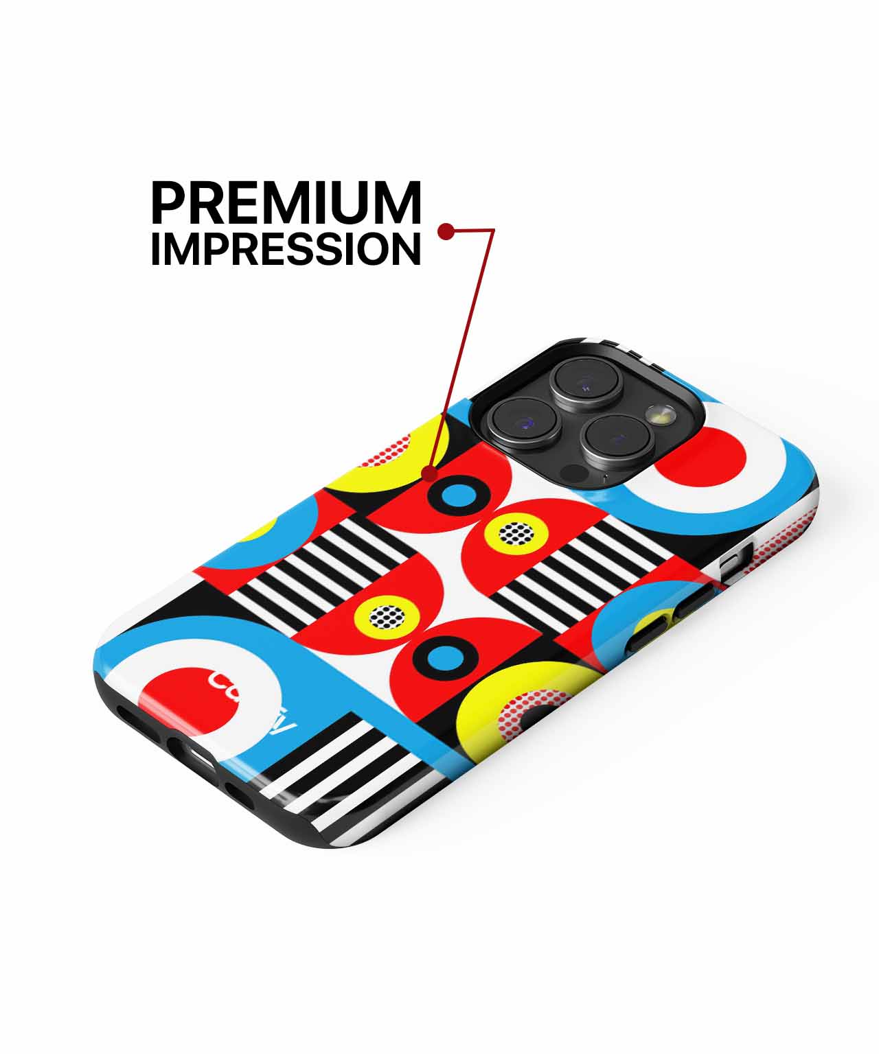 Colorful geometric pattern phone case for Pro Max with black camera cutout. - Cazify Canada