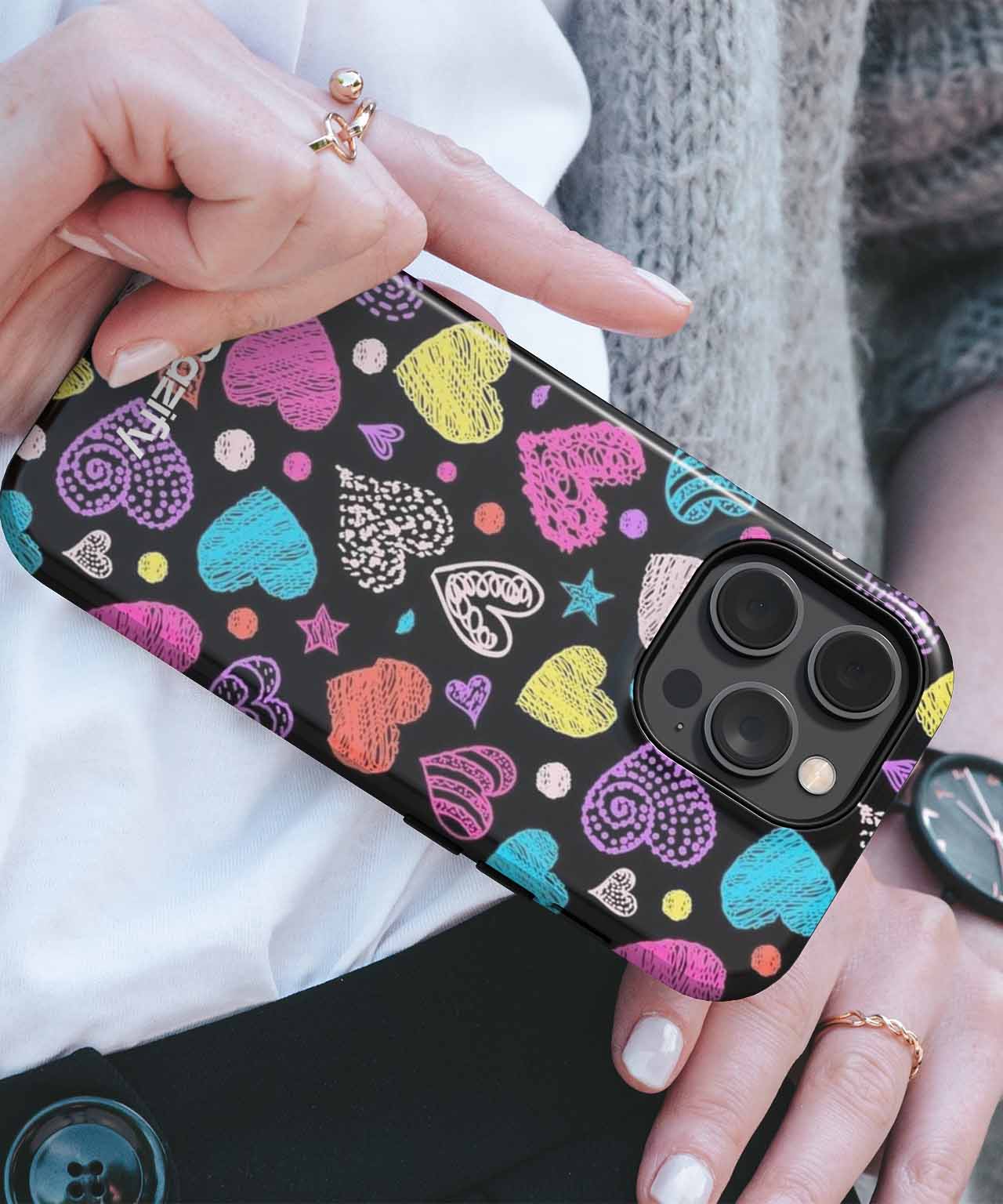Colorful Hearts and Stars Galore iPhone case Case Cazify - Delivery Canada