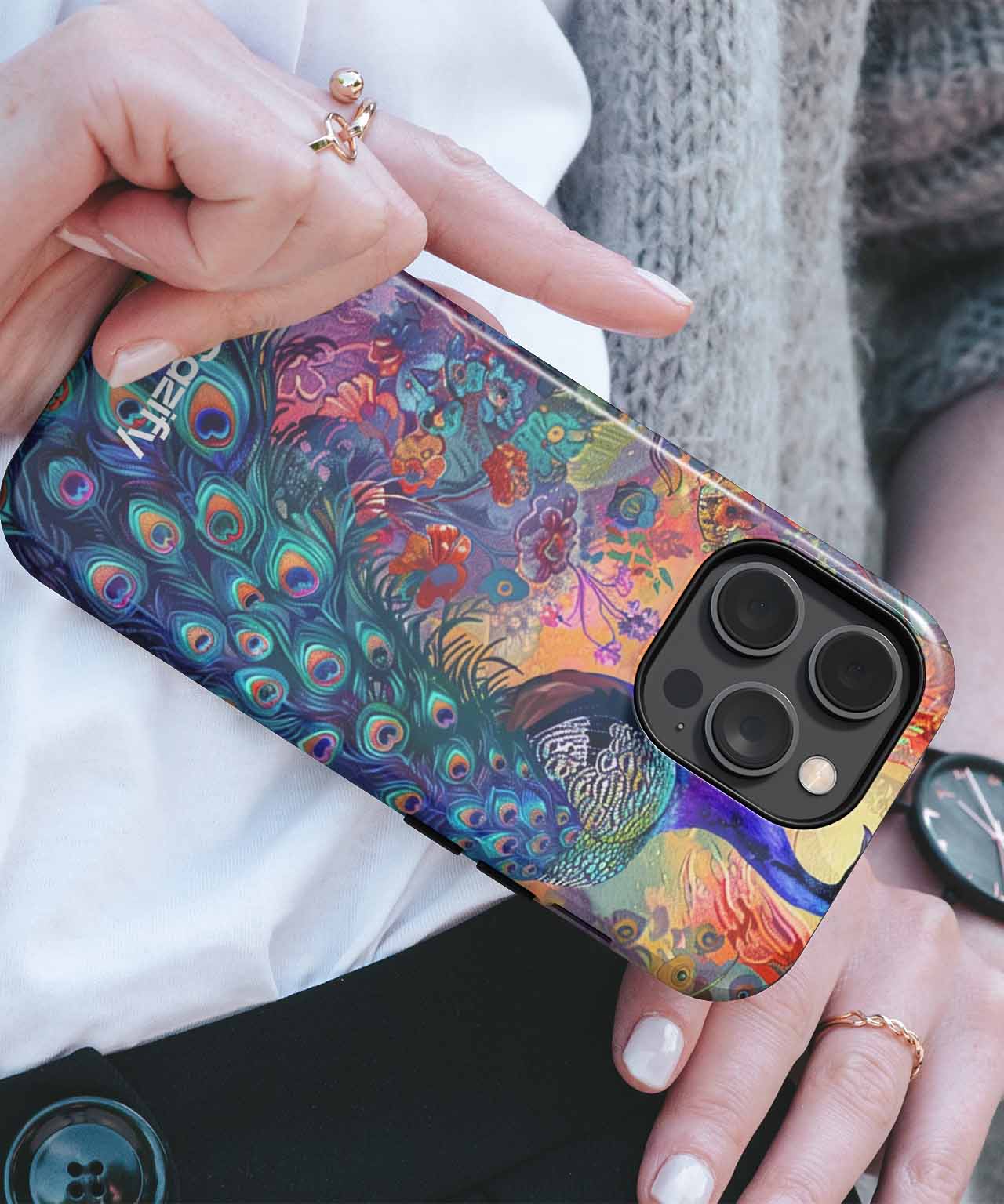 Colorful Peacock Posing in Wonderland iPhone case Case Cazify - Delivery Canada