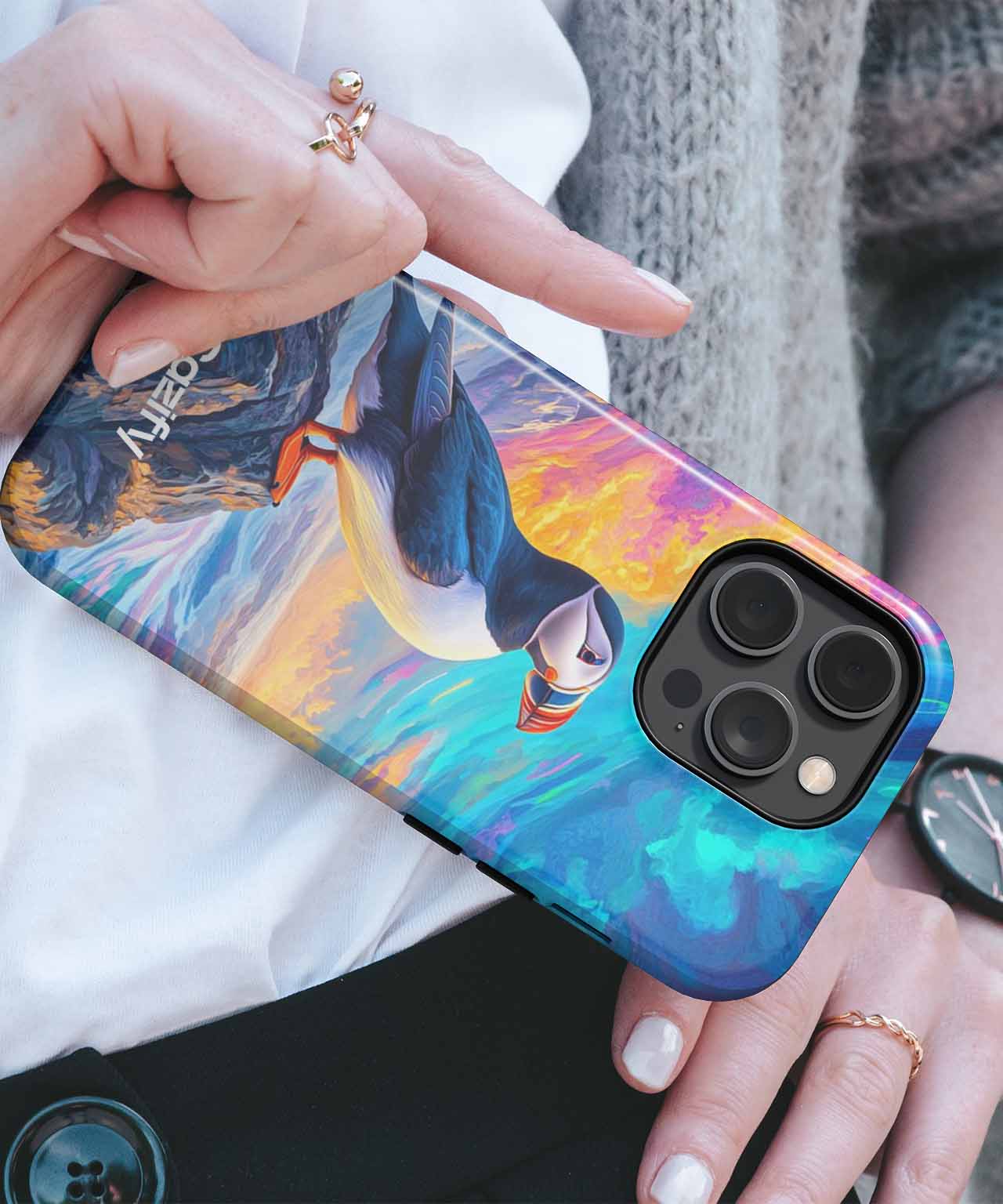 Colorful Puffin Enjoying Ocean Views iPhone case Case Cazify - Delivery Canada