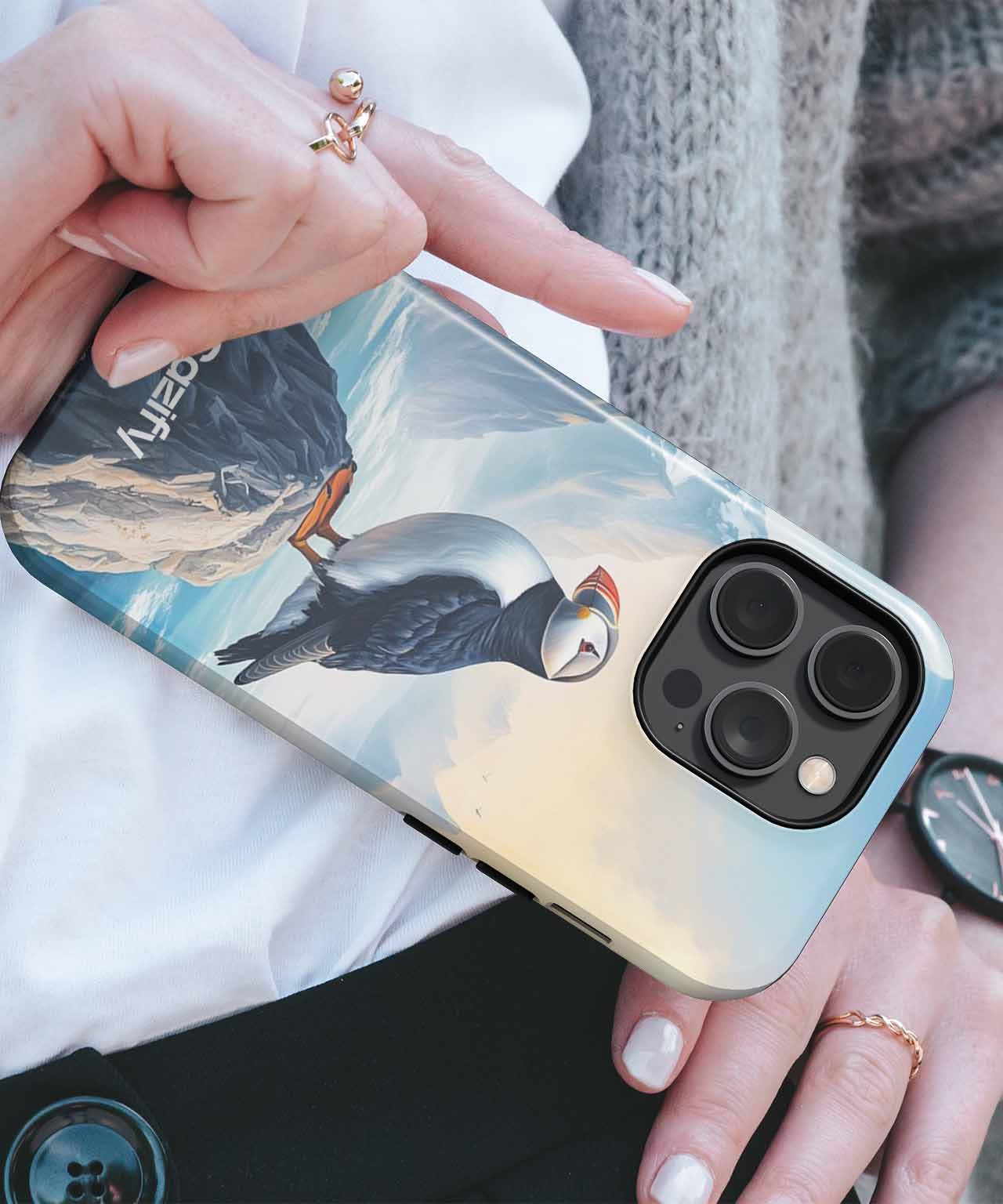 Colorful Puffin Pondering the Sea iPhone case Case Cazify - Delivery Canada