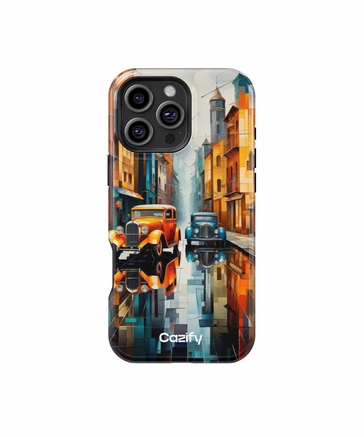 Colorful Retro Cars on a Cobblestone Street iPhone case Case Cazify - Delivery Canada