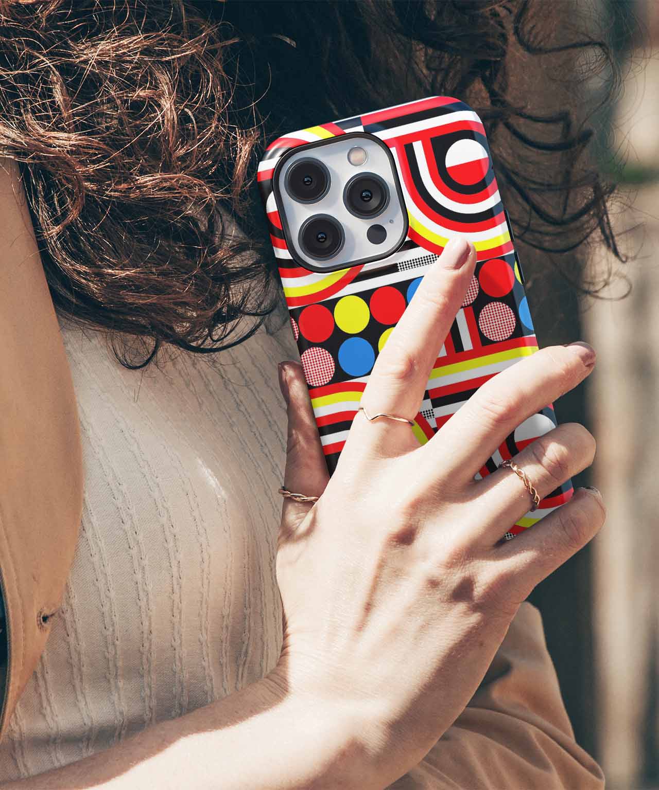 Colorful Retro Fun with Circles and Stripes iPhone case Case Cazify - Delivery Canada