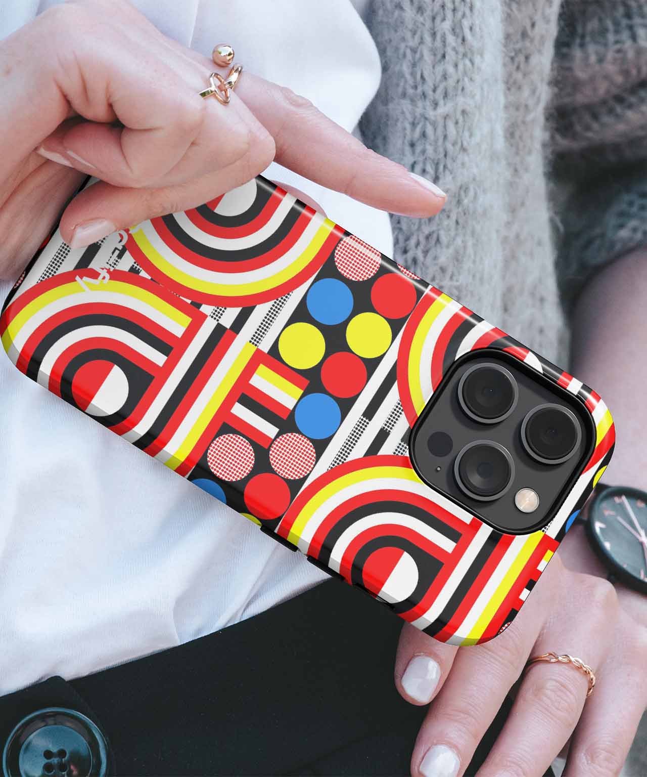 Colorful Retro Fun with Circles and Stripes iPhone case Case Cazify - Delivery Canada
