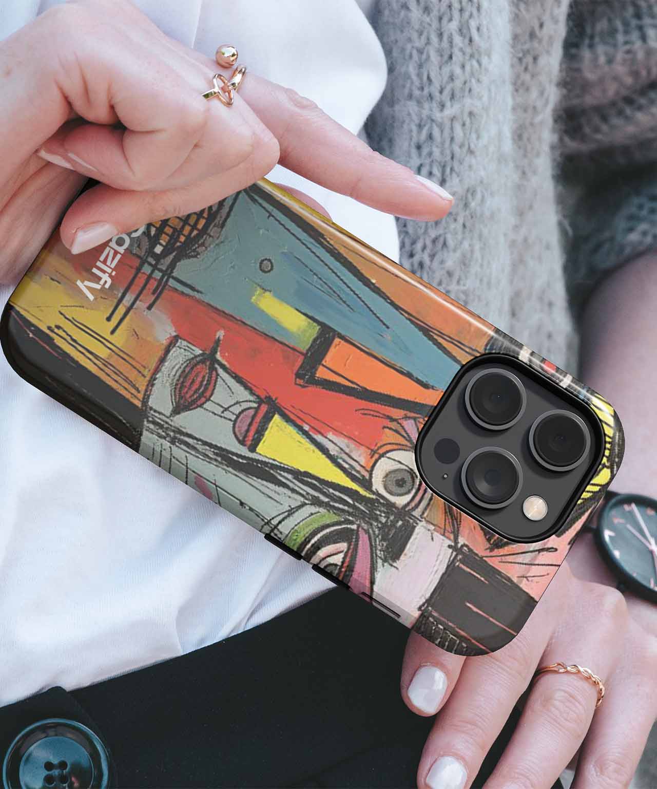 Colorful Silly Faces in Abstract Land iPhone case Case Cazify - Delivery Canada