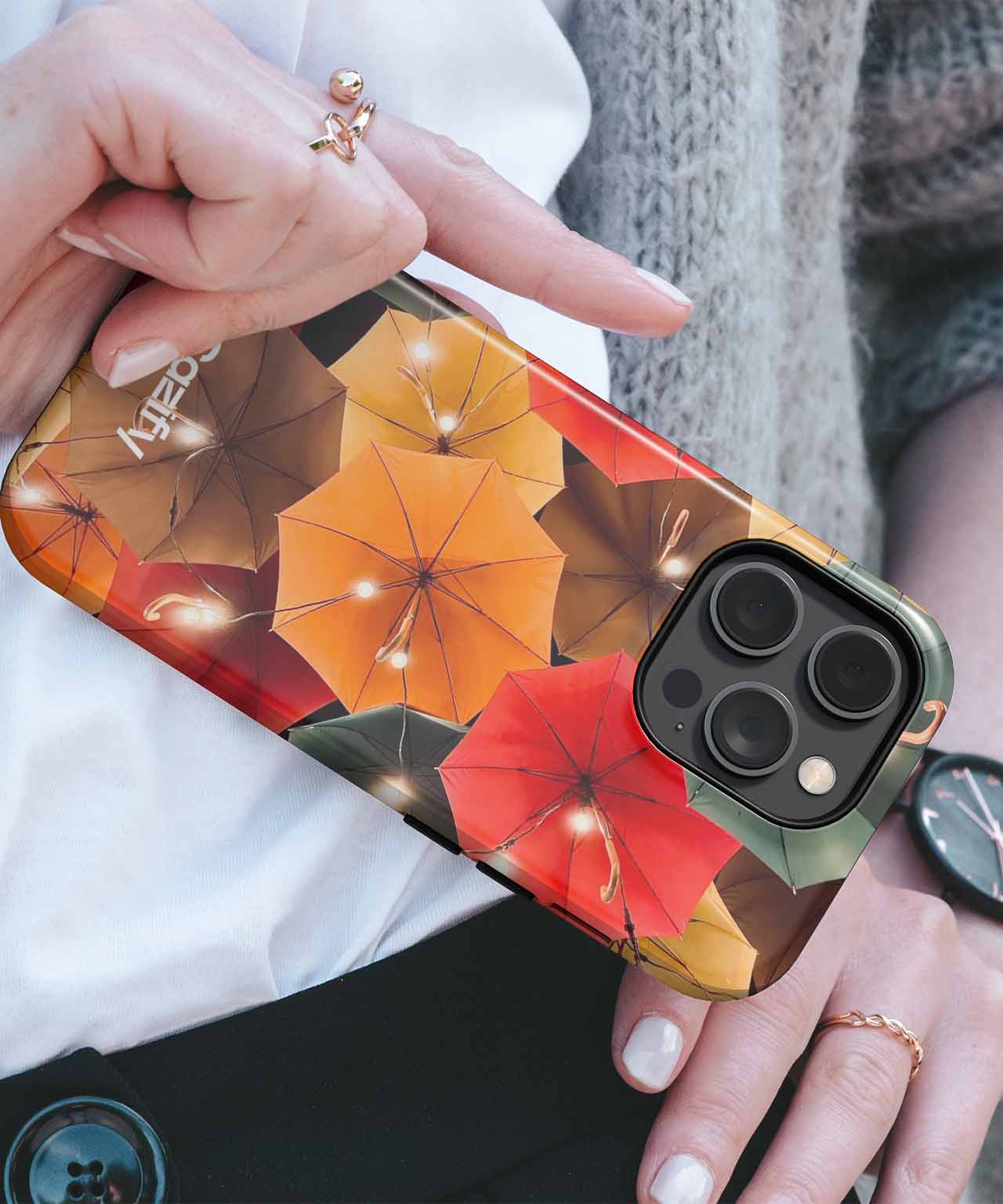 Colorful Umbrellas Lighting Up the Night iPhone case Case Cazify - Delivery Canada
