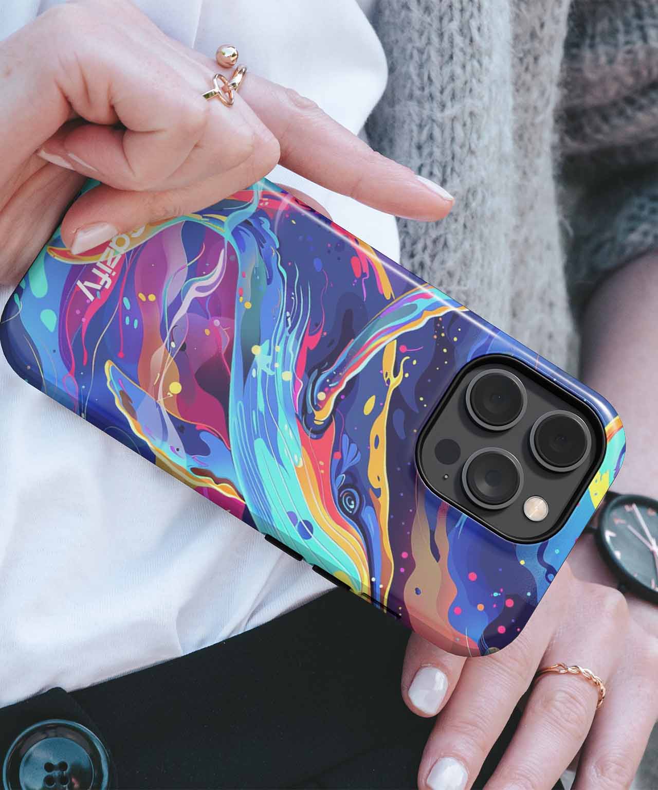 Colorful Whale Dancing in Space iPhone case Case Cazify - Delivery Canada