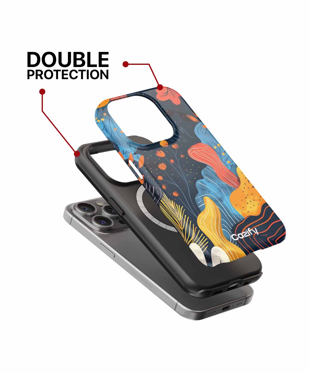Black phone case with colorful abstract wave pattern and dual-layer protection design. - Cazify Canada