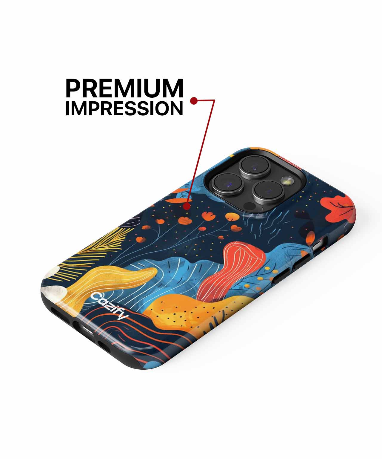 IPhone case with colorful ocean wave and coral reef pattern on black background. - Cazify Canada