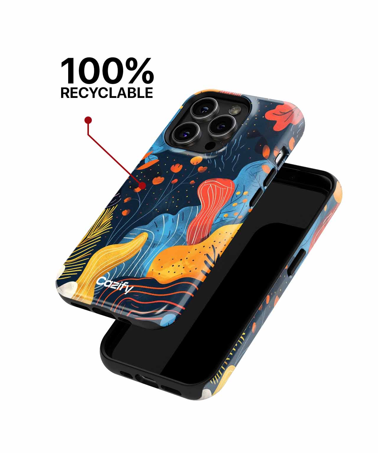 Colorful abstract coral reef design on a protective phone case for iPhone with black edges. - Cazify Canada
