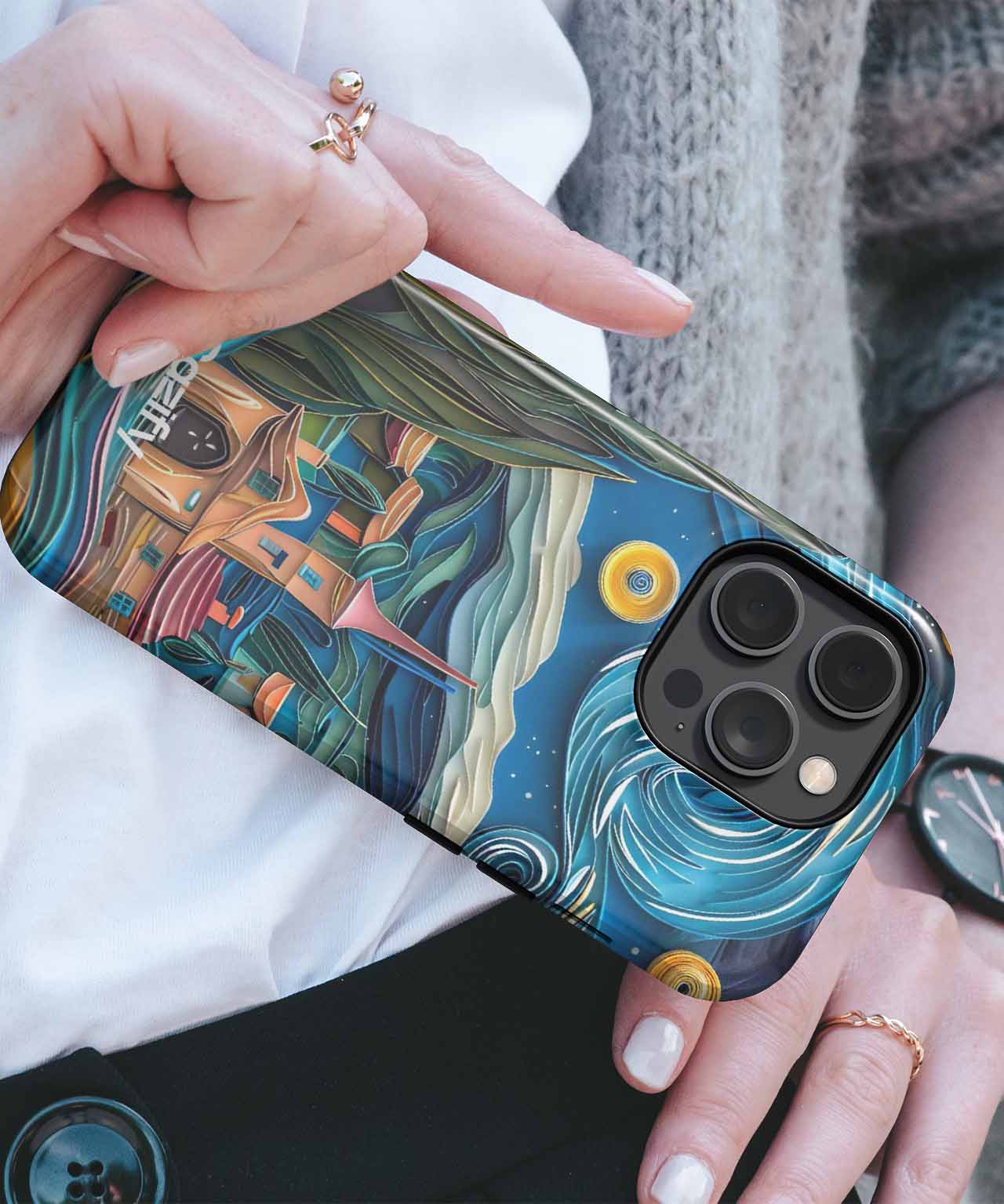 Colorful Whirlwind of Stars and Hills iPhone case Case Cazify - Delivery Canada