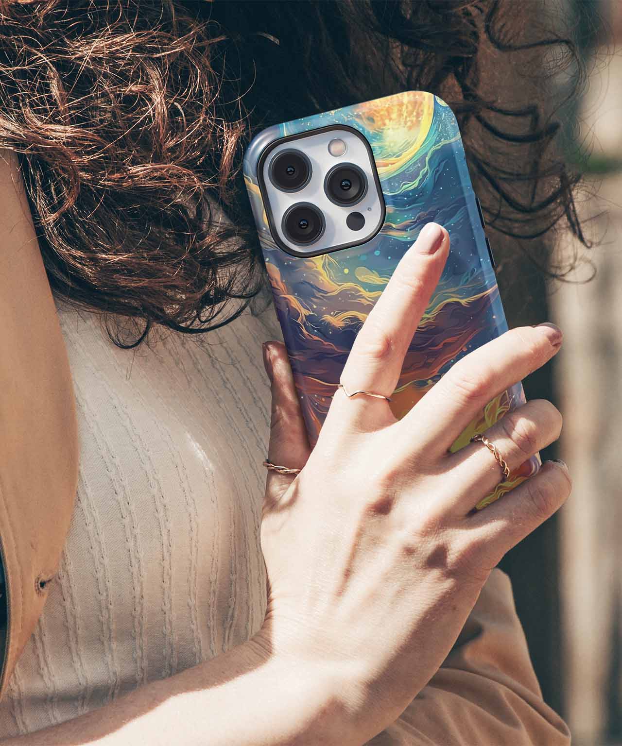 Cosmic Howls Under a Colorful Moon iPhone case Case Cazify - Delivery Canada