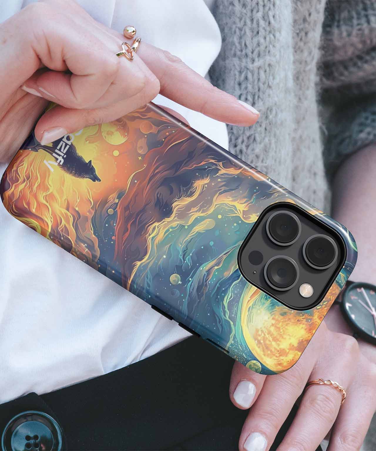 Cosmic Howls Under a Colorful Moon iPhone case Case Cazify - Delivery Canada