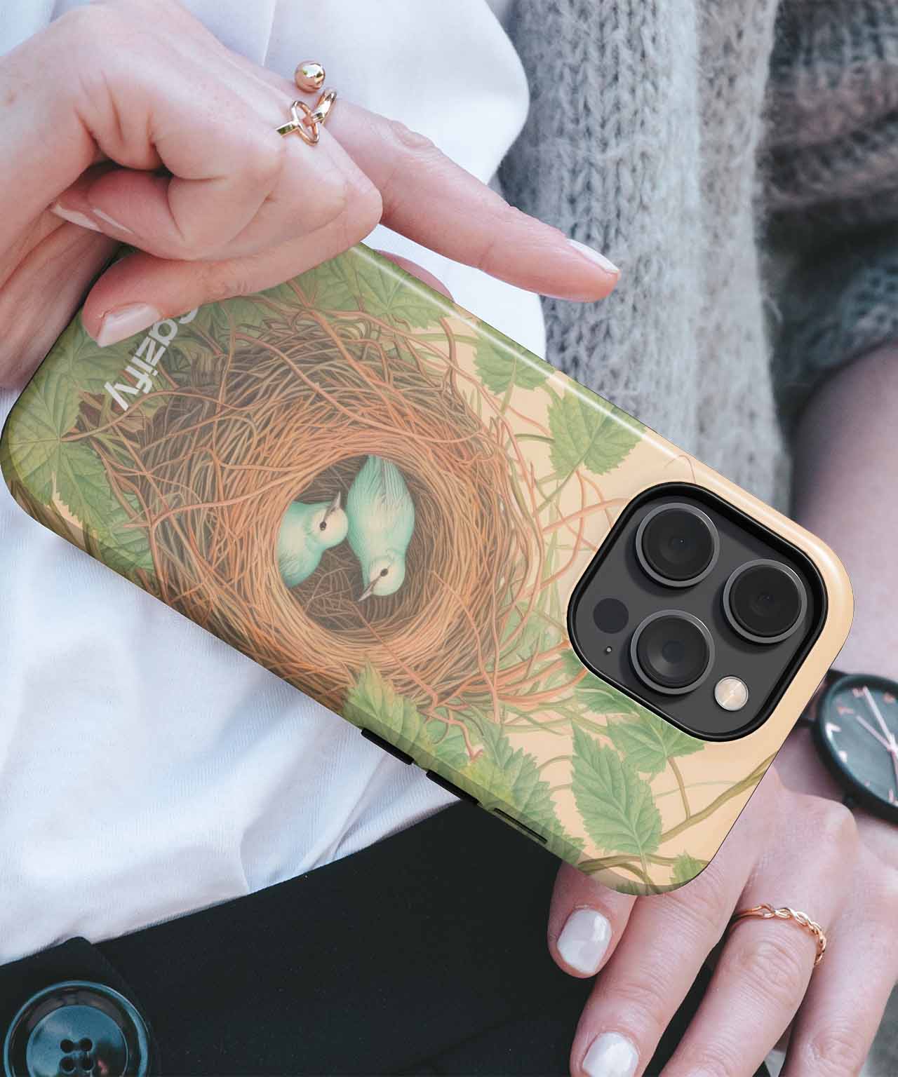 Cozy Nesting Birds in a Green Haven iPhone case Case Cazify - Delivery Canada