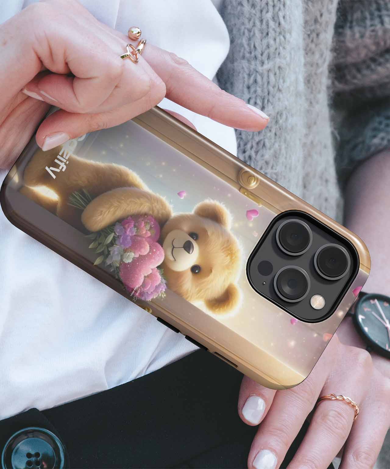 Cuddly Bear Bringing Love and Flowers iPhone case Case Cazify - Delivery Canada