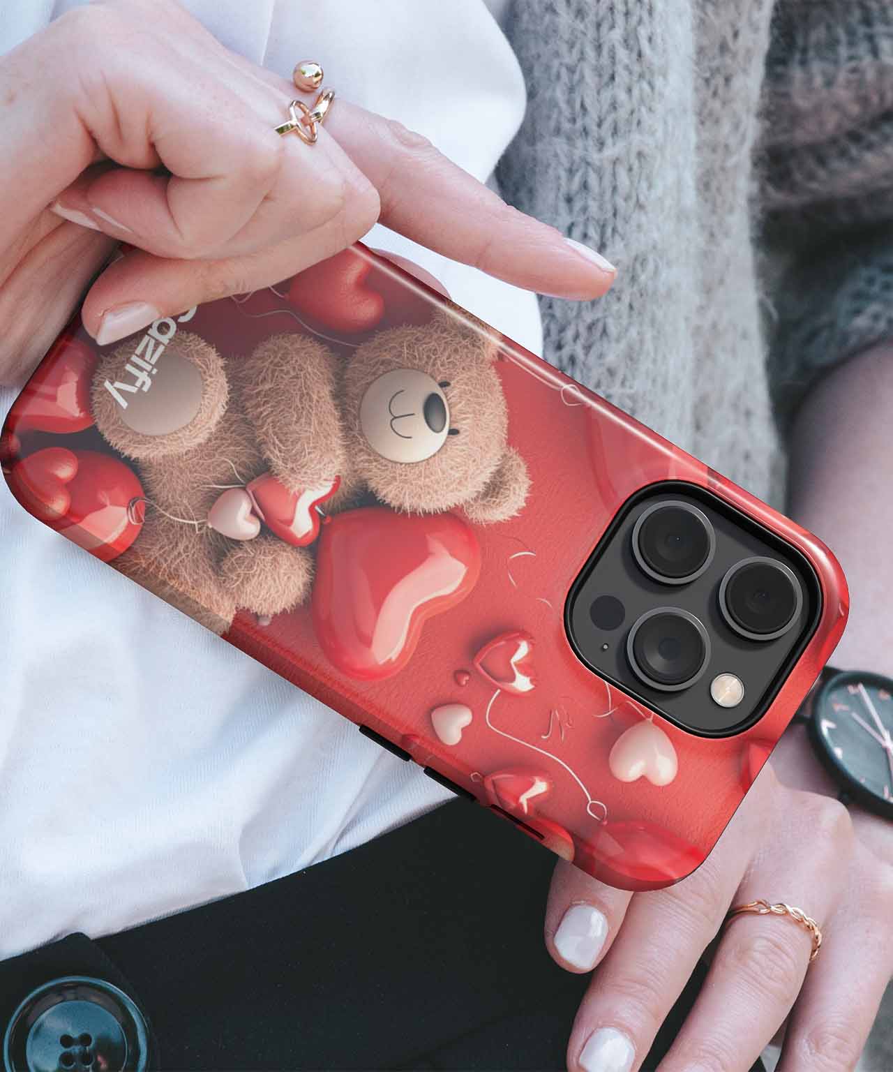 Cuddly Bear Surrounded by Love Hearts iPhone case Case Cazify - Delivery Canada