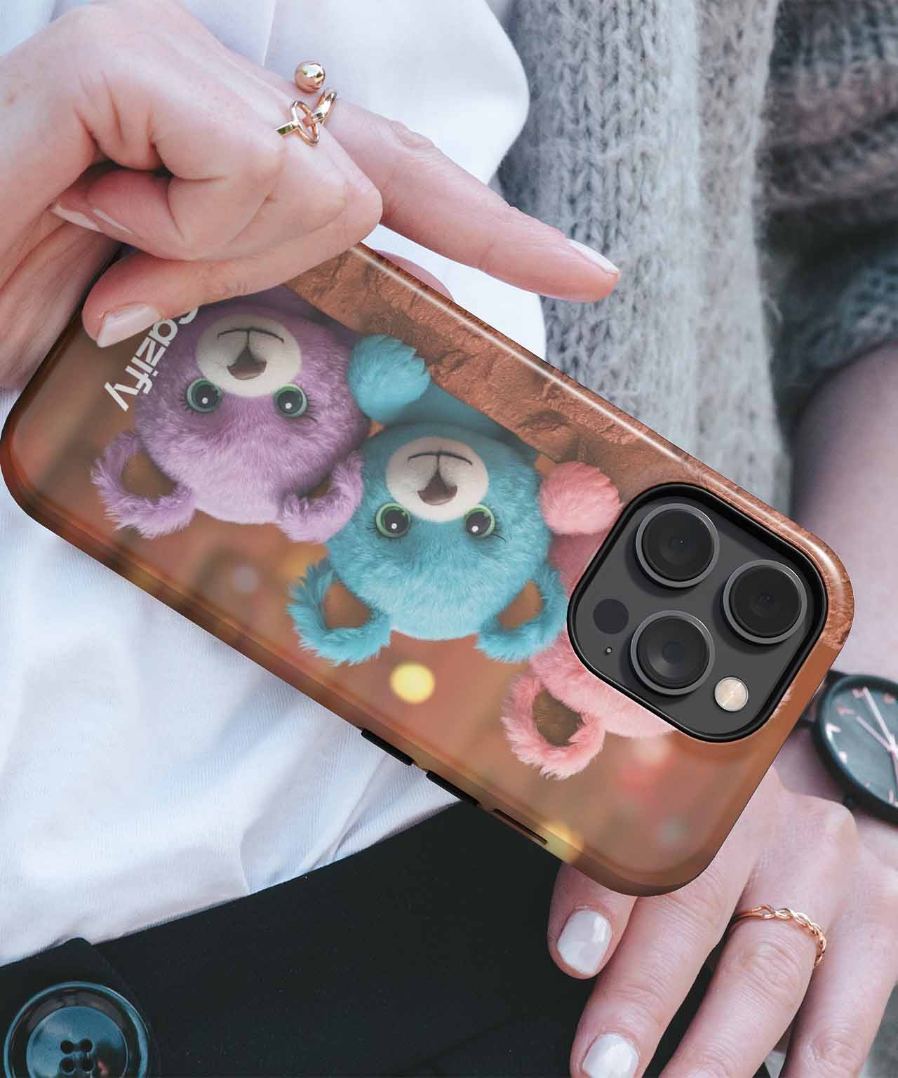Cuddly Colorful Bears Peeking Around iPhone case Case Cazify - Delivery Canada