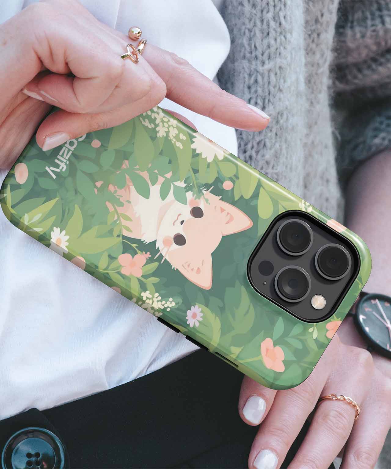 Curious Cat Adventuring in Flowers iPhone case Case Cazify - Delivery Canada