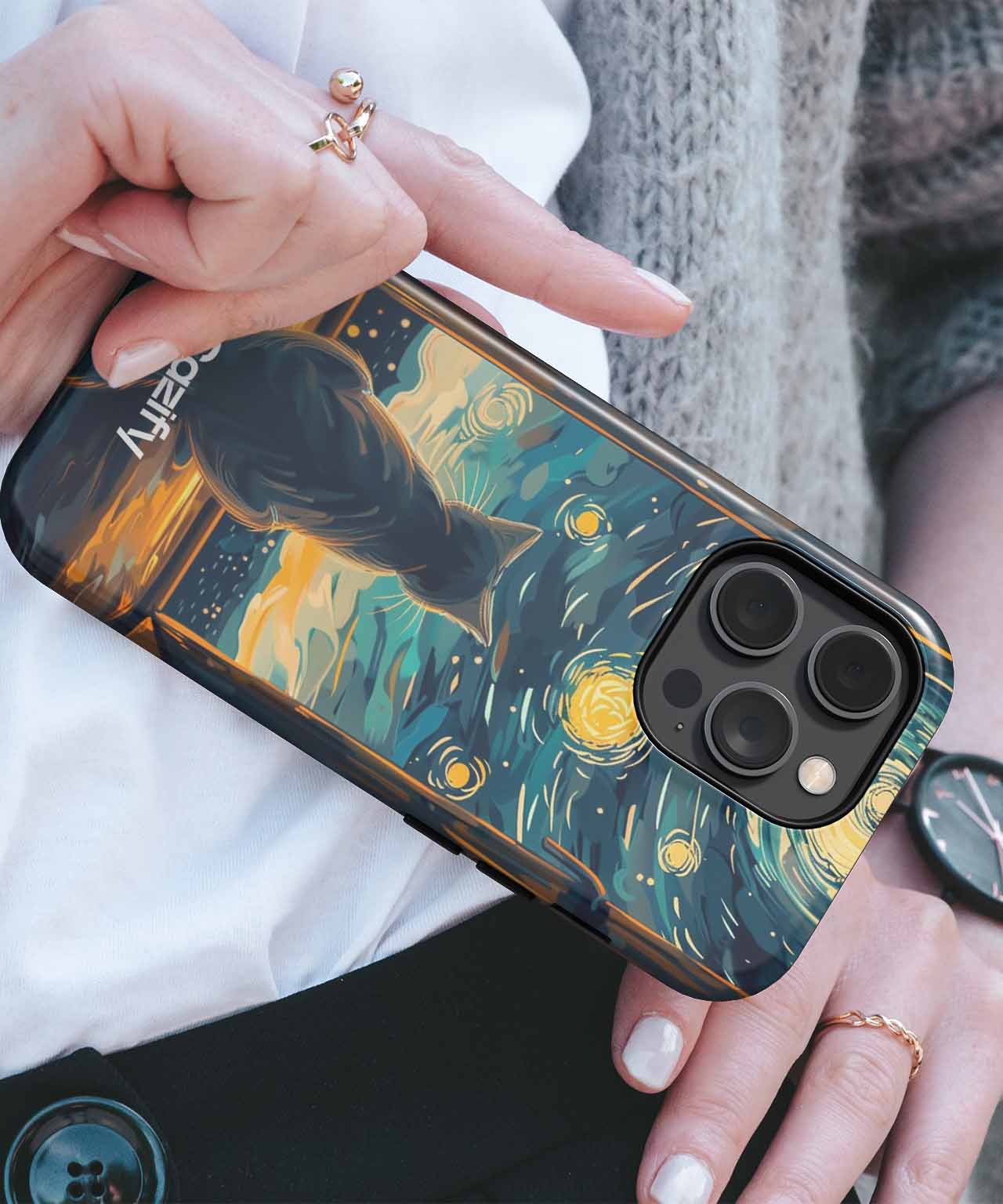 Curious Cat Stargazing Through Window iPhone case Case Cazify - Delivery Canada