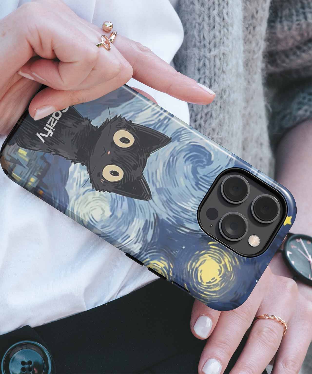 Curious Whiskers in a Starry Night iPhone case Case Cazify - Delivery Canada